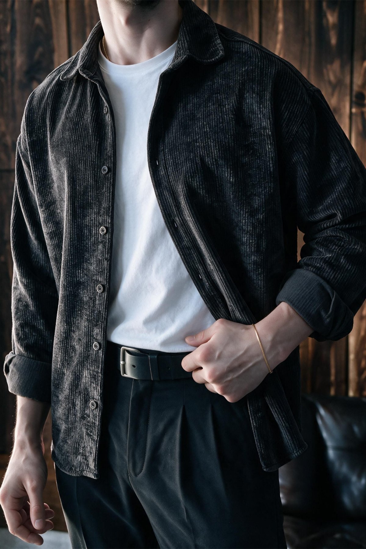 Maren Erkek Premium Kalite Oversize Kadife Uzun Kollu Gömlek Ceket Siyah