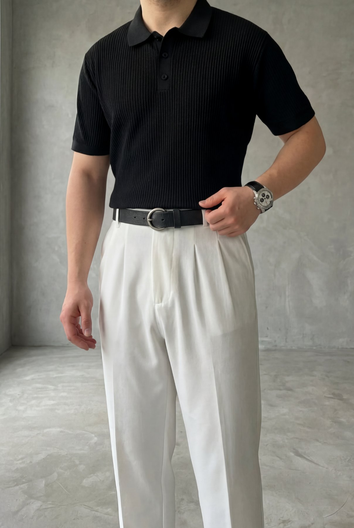 Örgü Detaylı Düğmeli Polo Yaka Triko T-Shirt
