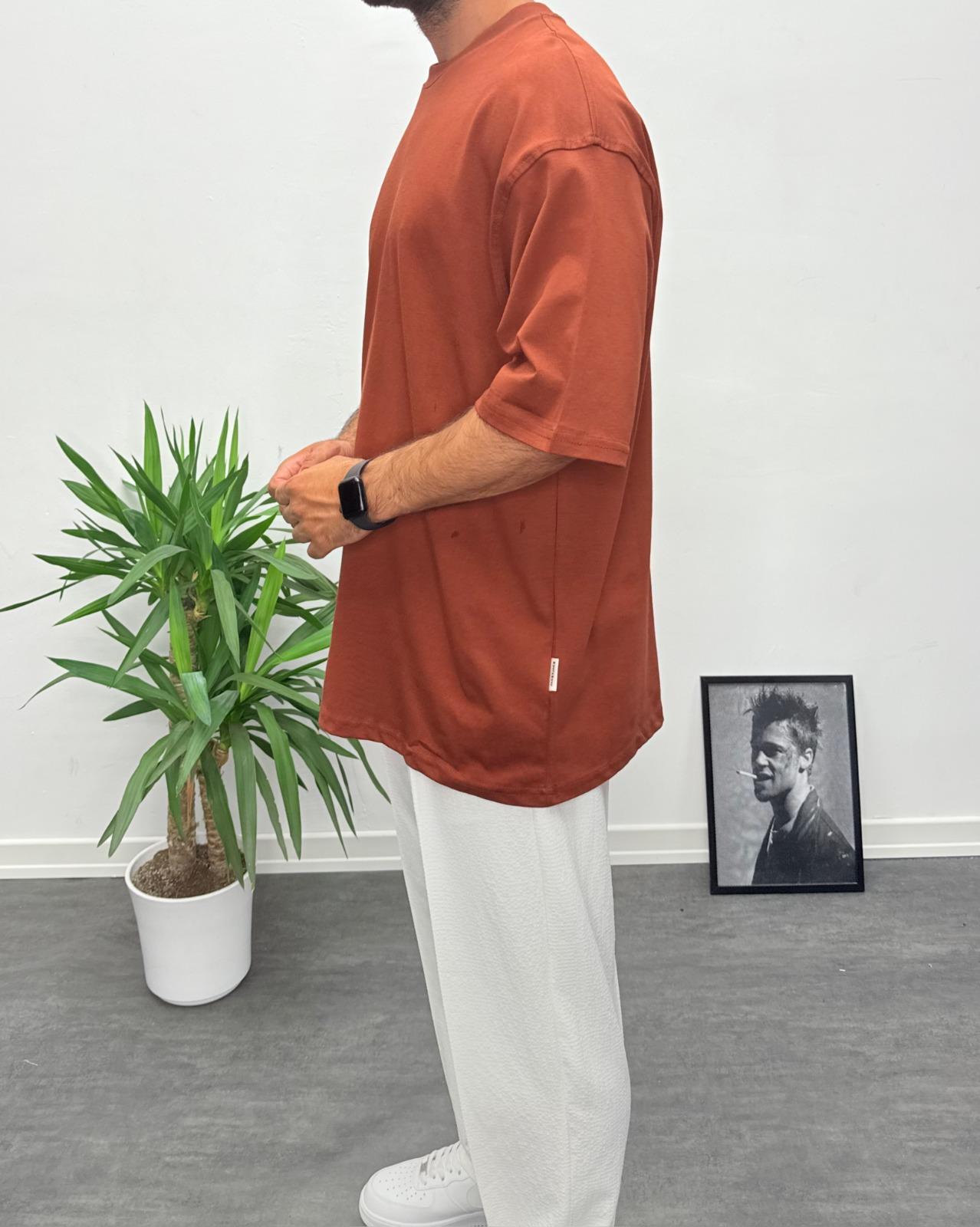 Oversize Basic T-Shirt Acı Kahve