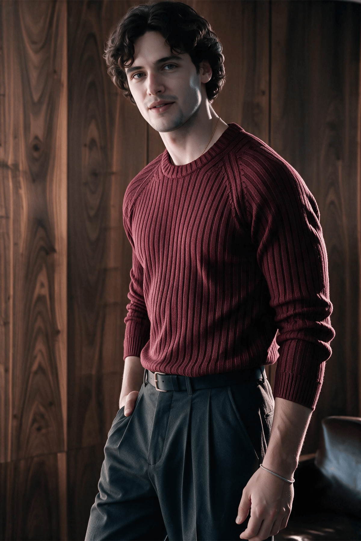 Santoro Erkek Bisiklet Yaka Regular-Fit Fitilli Triko Kazak Bordo