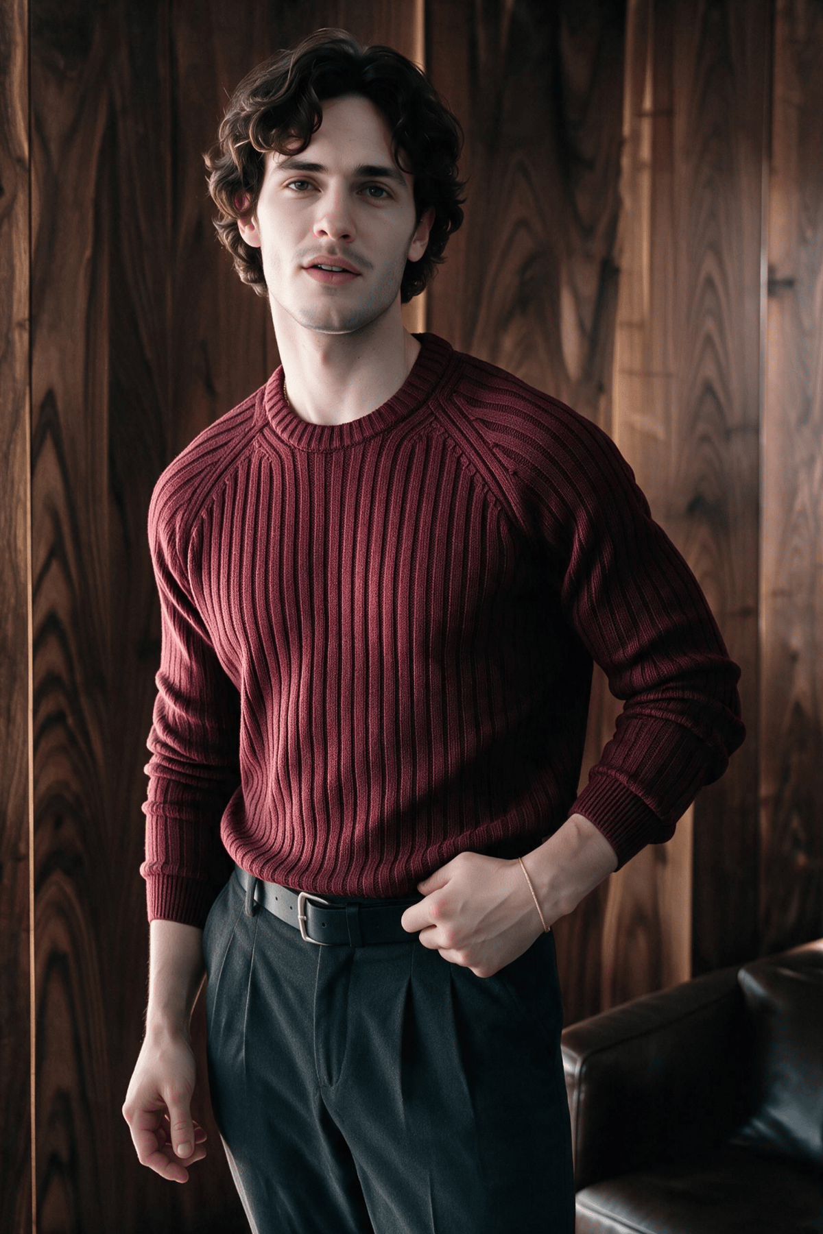 Santoro Erkek Bisiklet Yaka Regular-Fit Fitilli Triko Kazak Bordo
