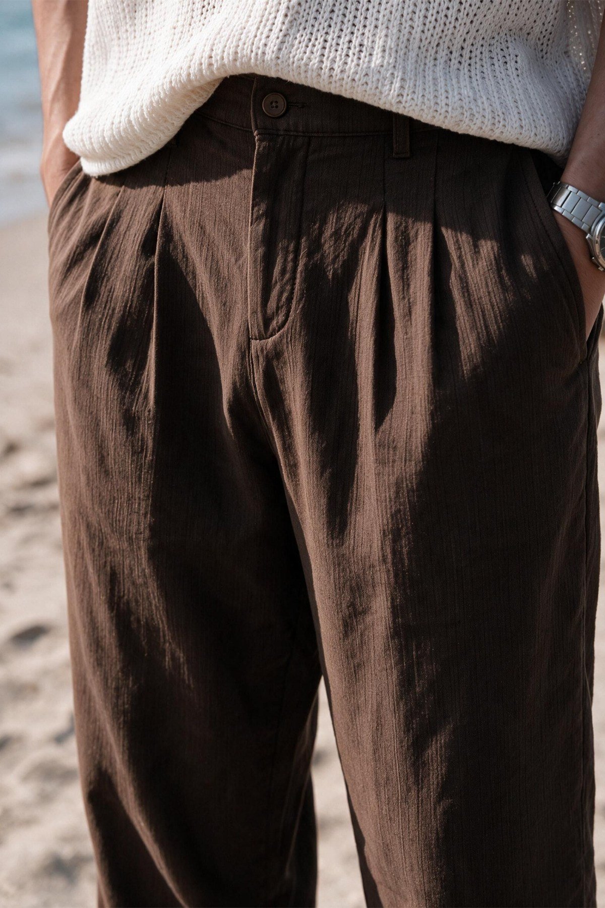 Siena Erkek Premium Çift Pile Detaylı Keten Baggy Pantolon