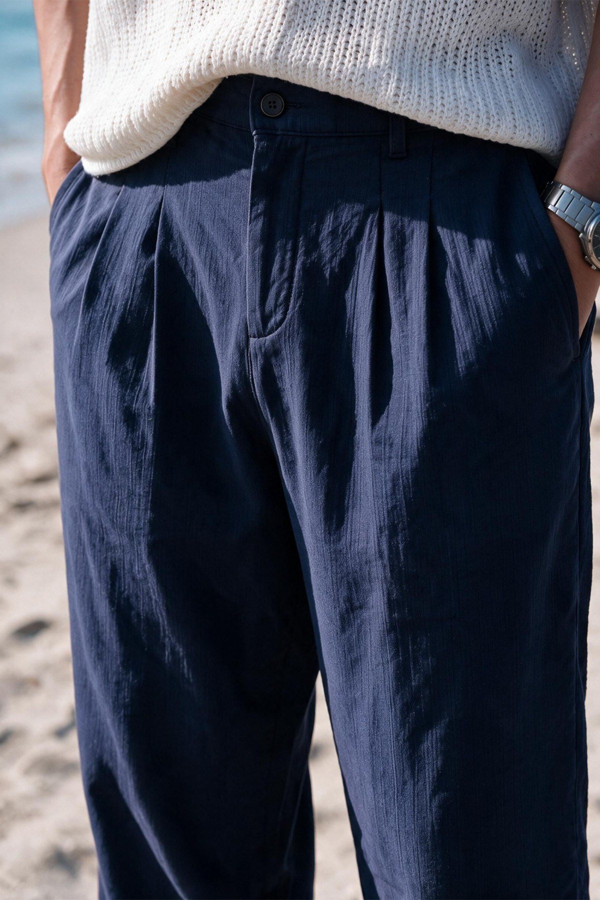 Siena Erkek Premium Çift Pile Detaylı Keten Baggy Pantolon