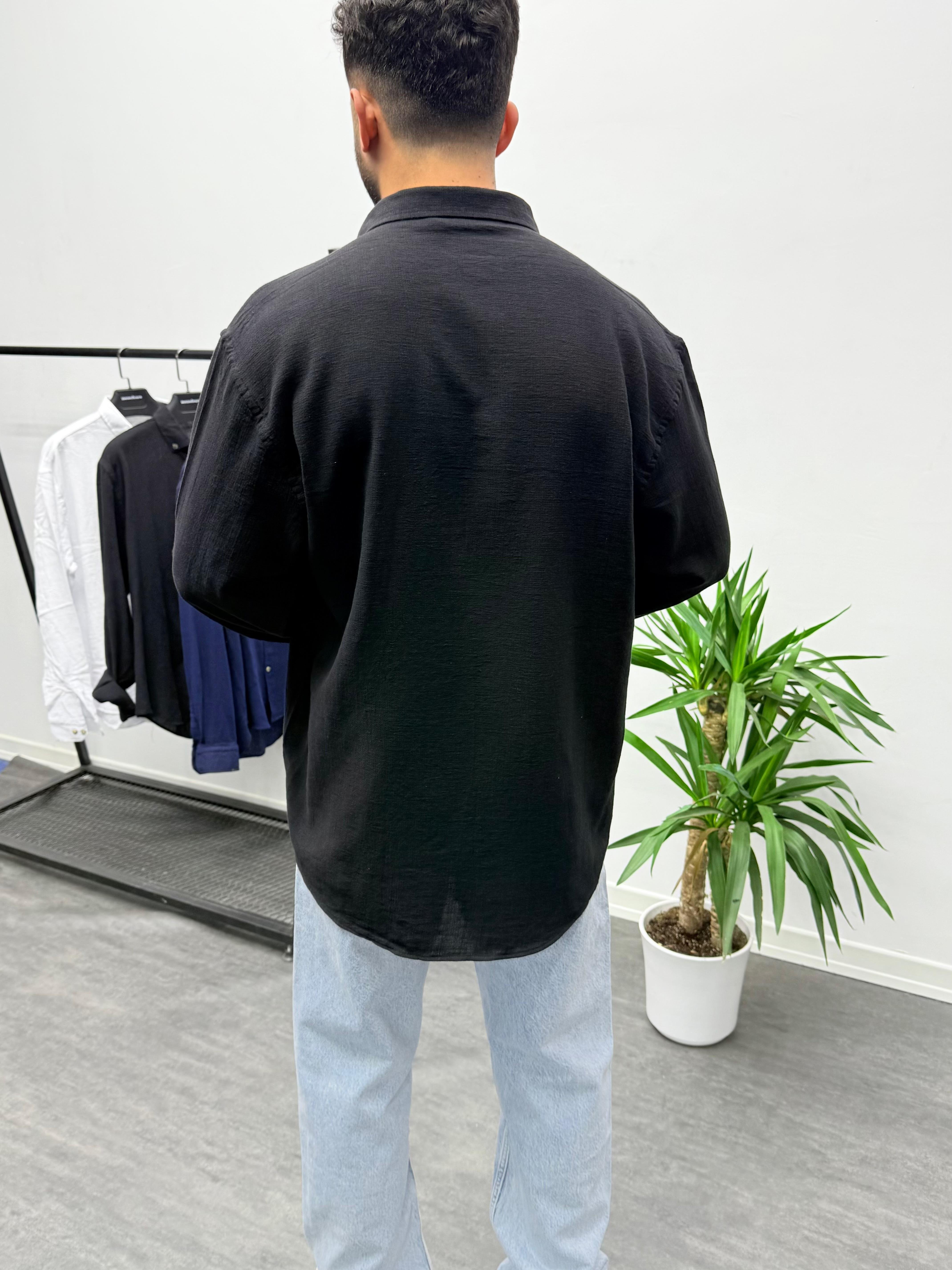 Siyah Etamin Oversize Gömlek