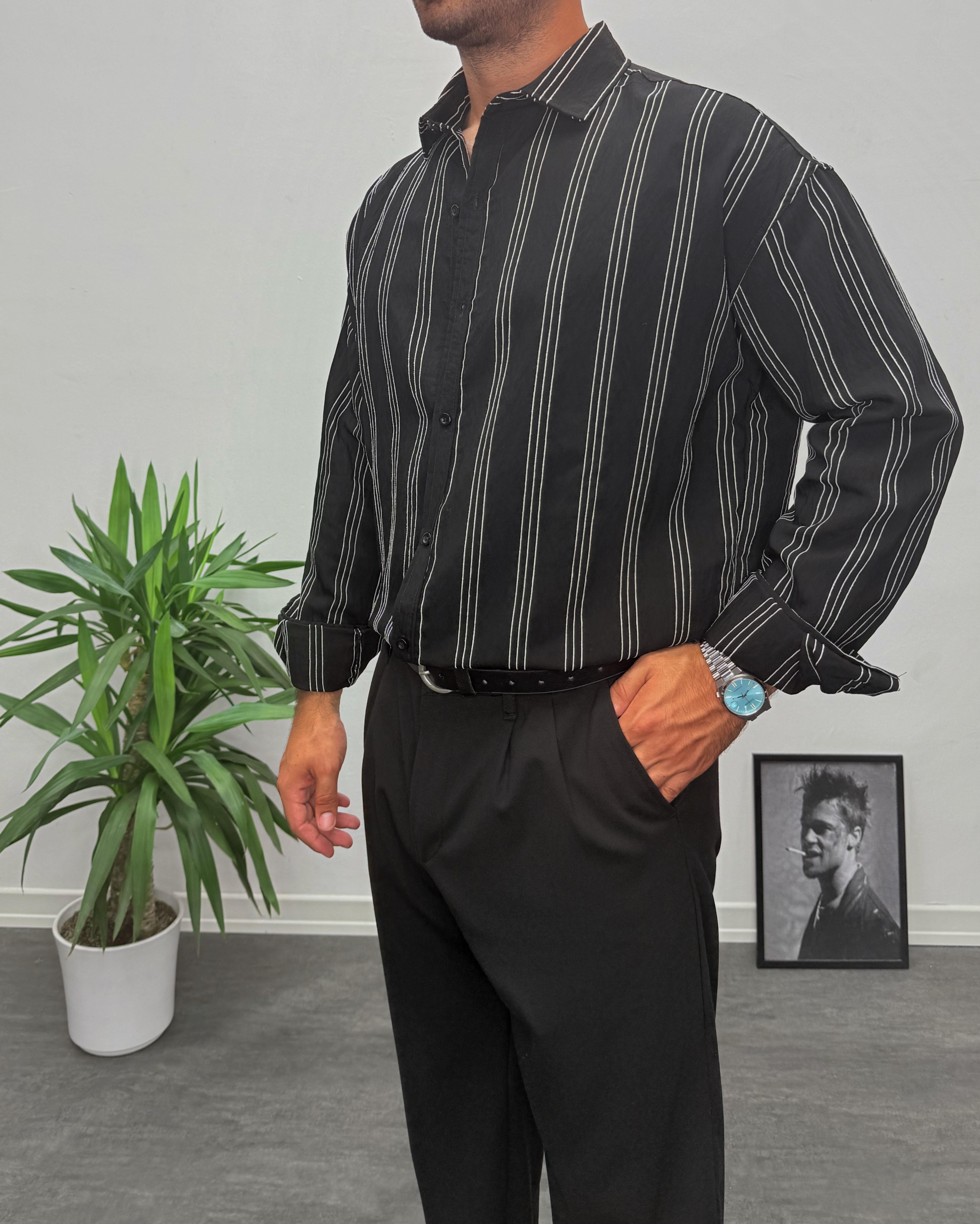 siyah Modal Kumaş Oversize Gömlek