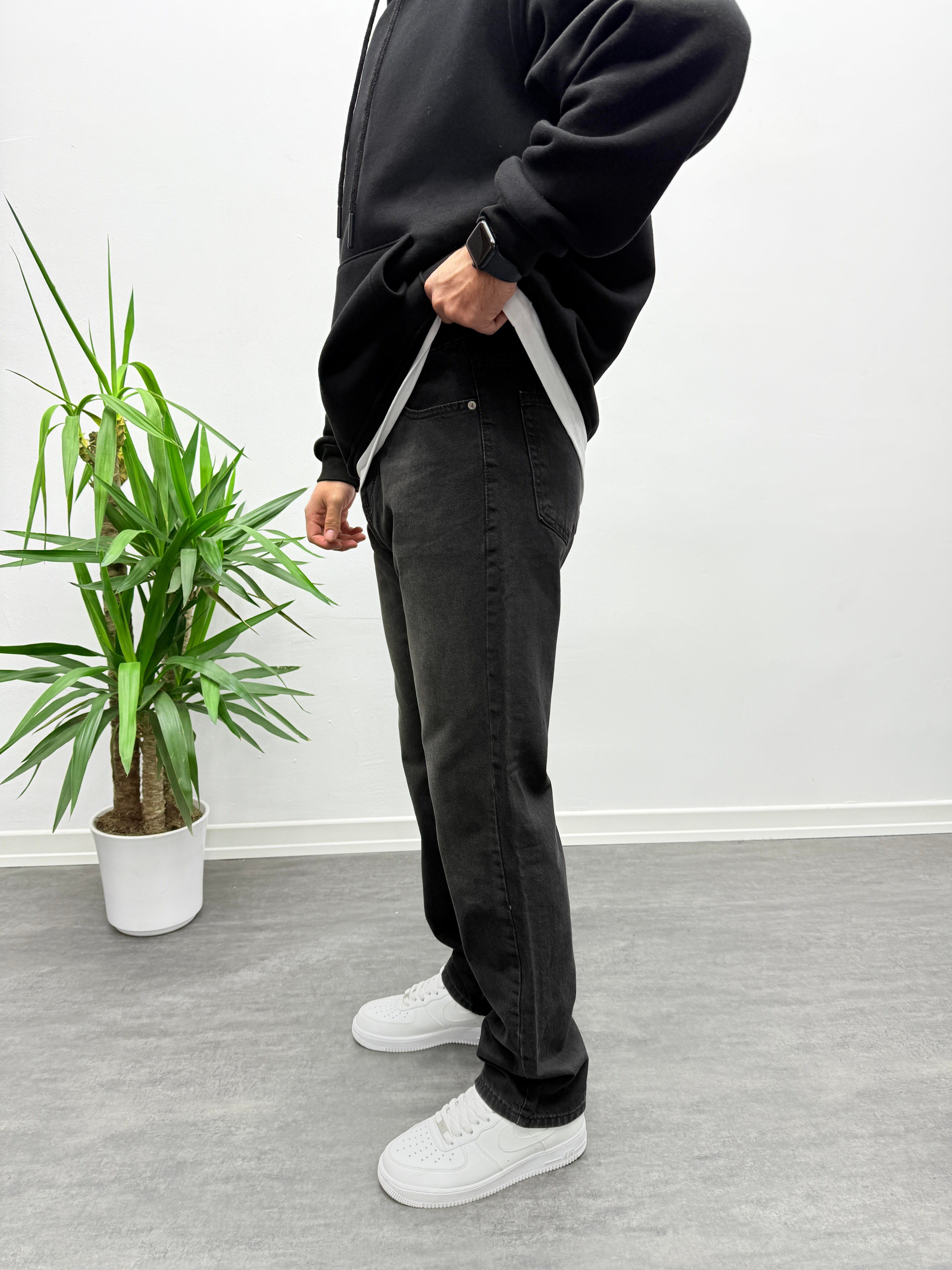 Siyah Yıkamalı Baggy Jean Pantolon