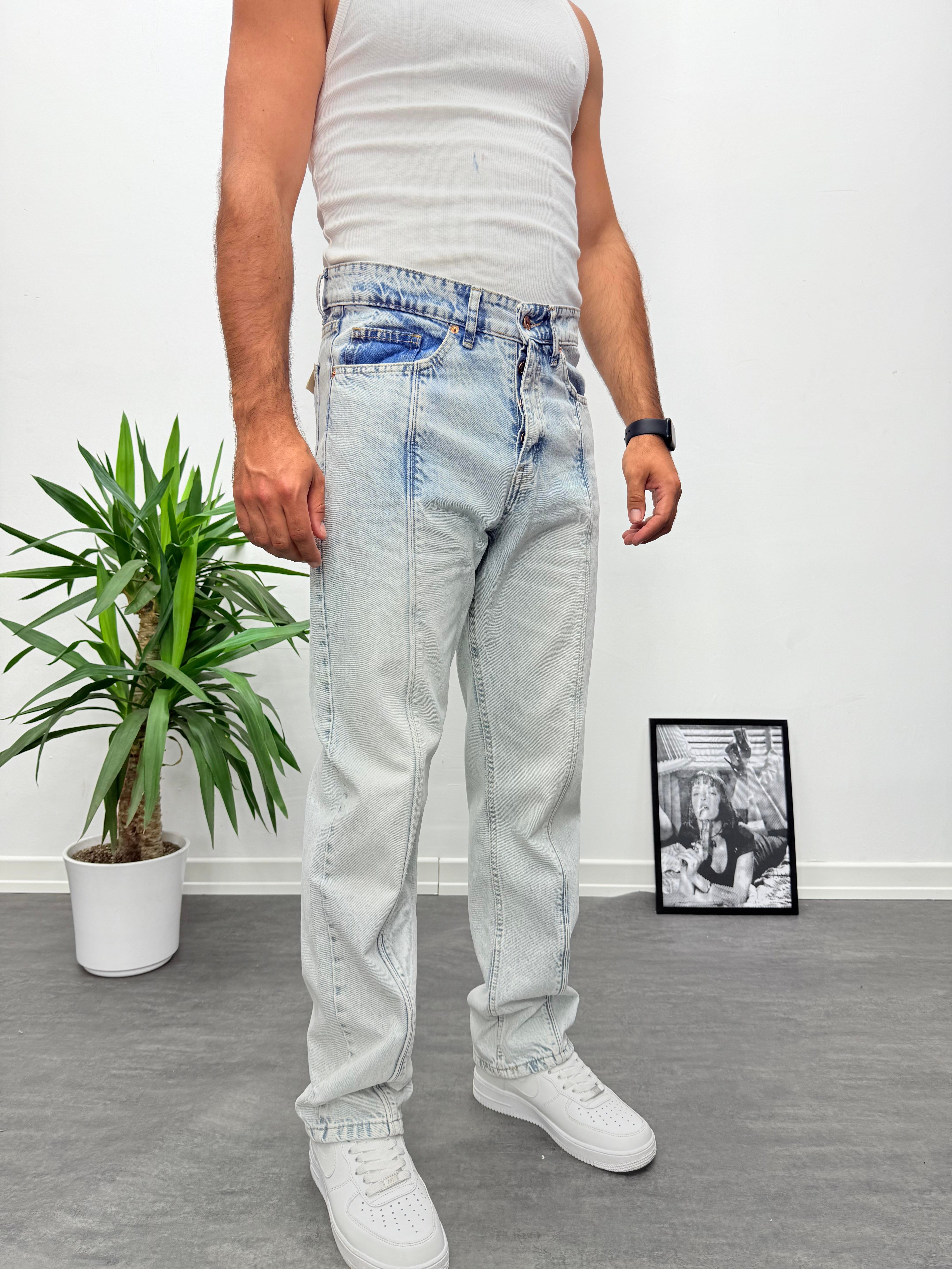 Tasarım Yıkamalı Dikişli Baggy Pantolon