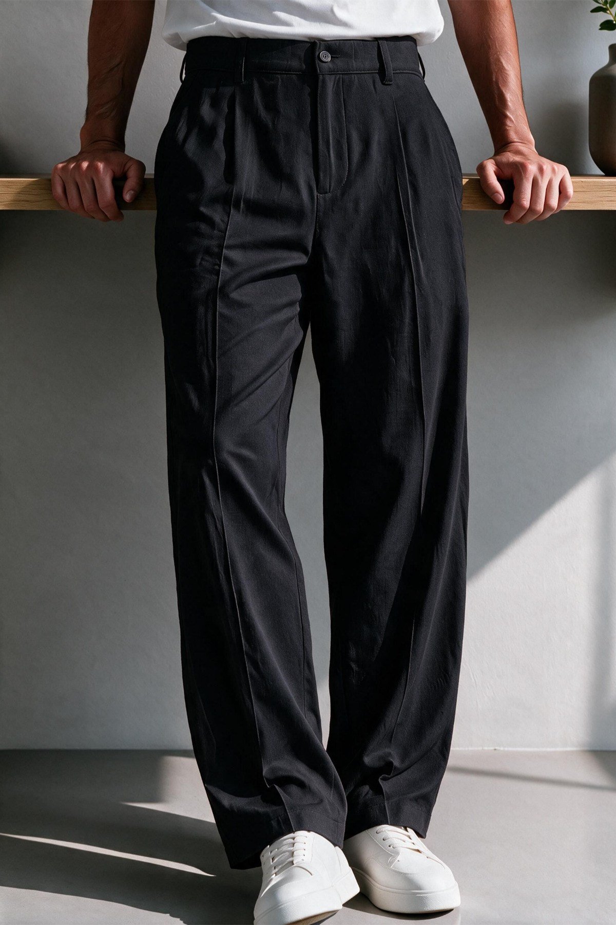 Vento Erkek Premium Tek Pile Detaylı Keten Baggy Pantolon