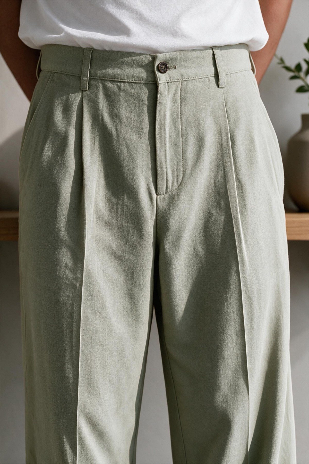 Vento Erkek Premium Tek Pile Detaylı Keten Baggy Pantolon