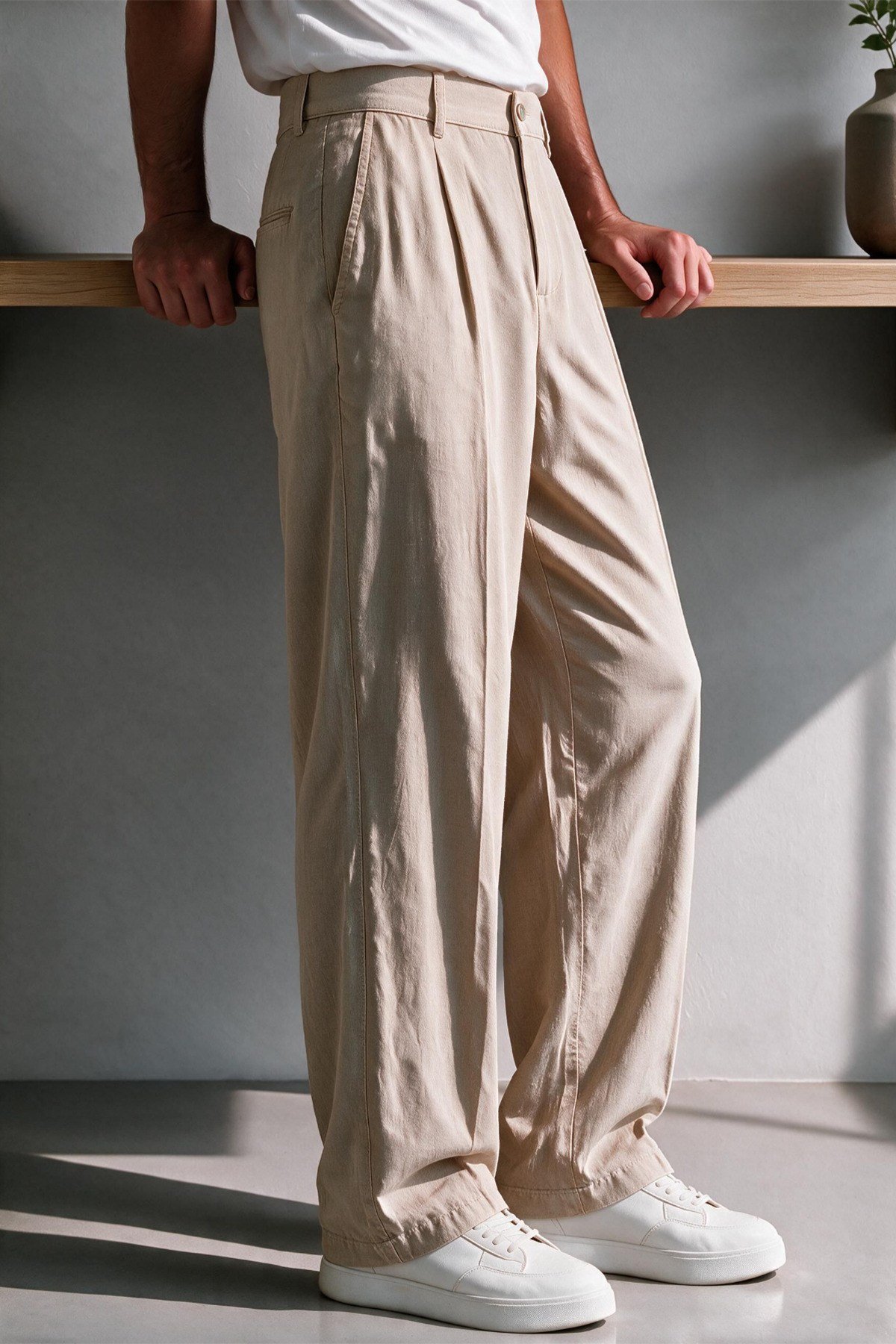 Vento Erkek Premium Tek Pile Detaylı Keten Baggy Pantolon
