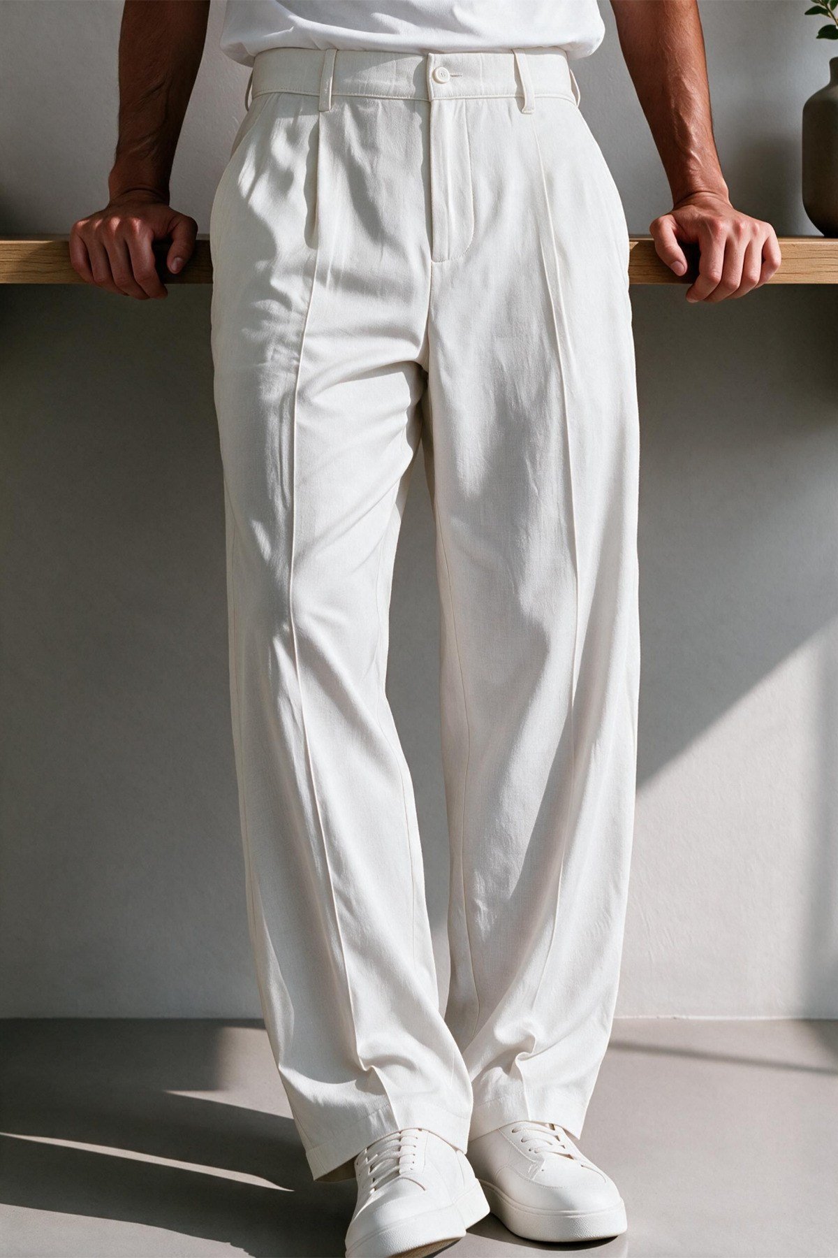Vento Erkek Premium Tek Pile Detaylı Keten Baggy Pantolon