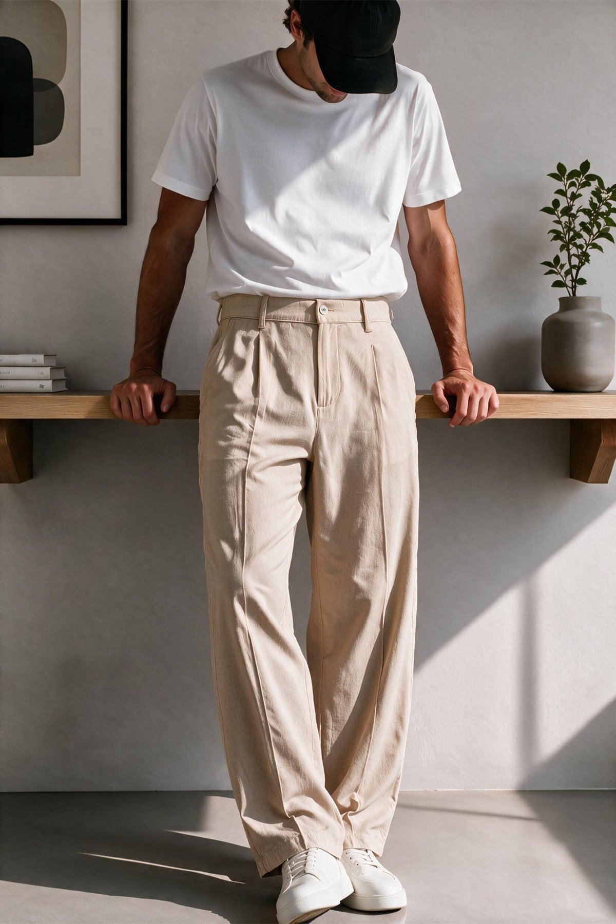 Vento Erkek Premium Tek Pile Detaylı Keten Baggy Pantolon