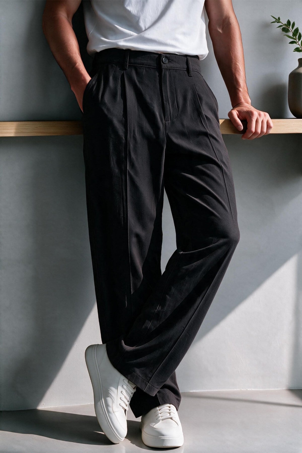Vento Erkek Premium Tek Pile Detaylı Keten Baggy Pantolon