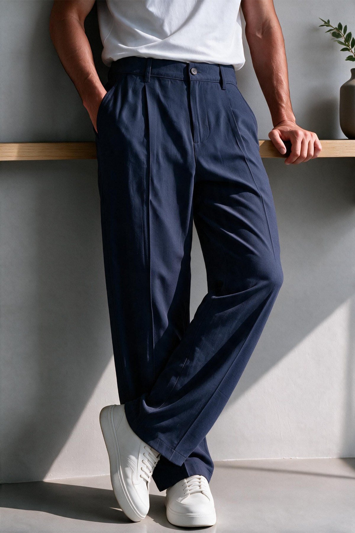Vento Erkek Premium Tek Pile Detaylı Keten Baggy Pantolon
