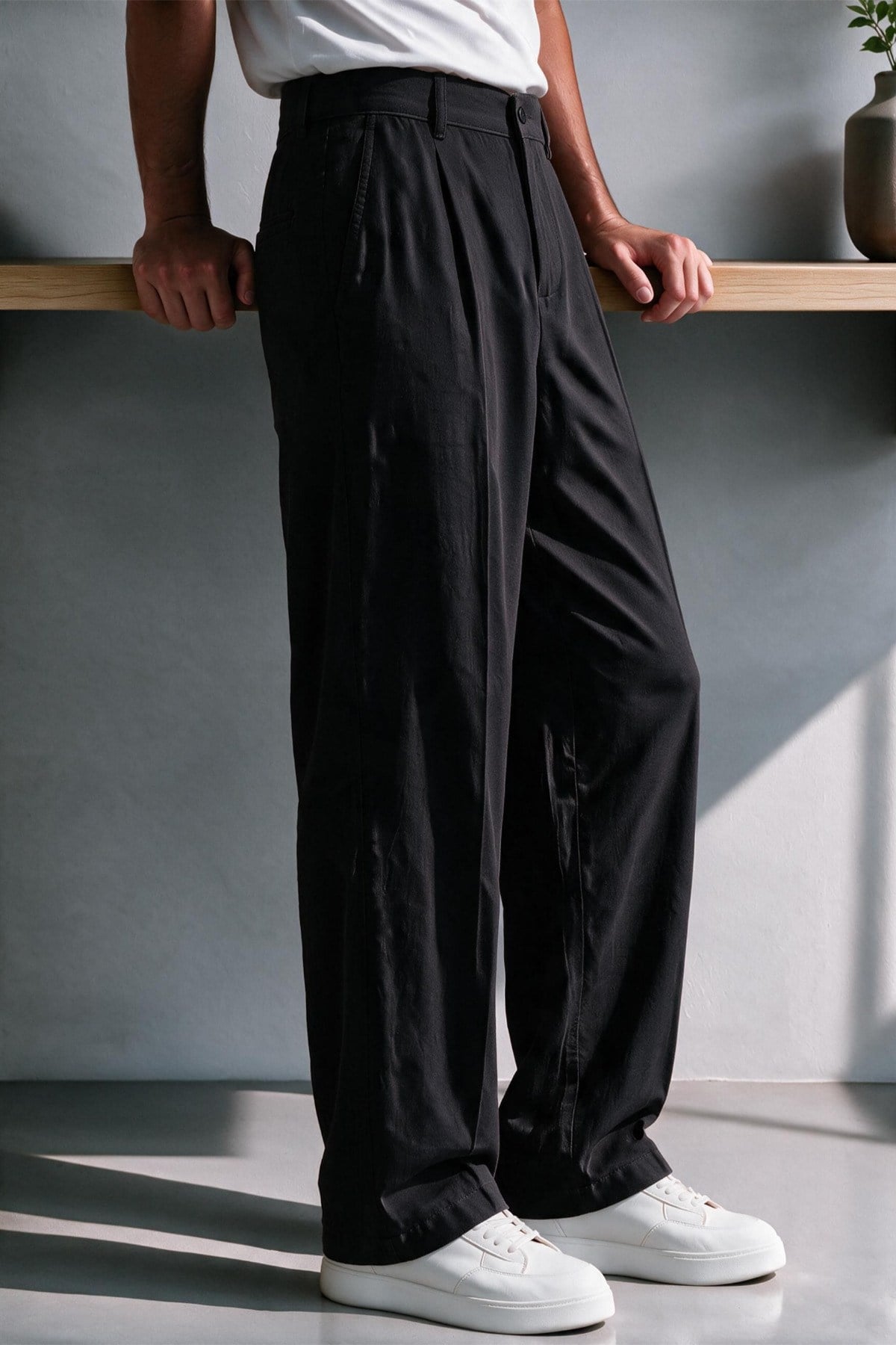 Vento Erkek Premium Tek Pile Detaylı Keten Baggy Pantolon