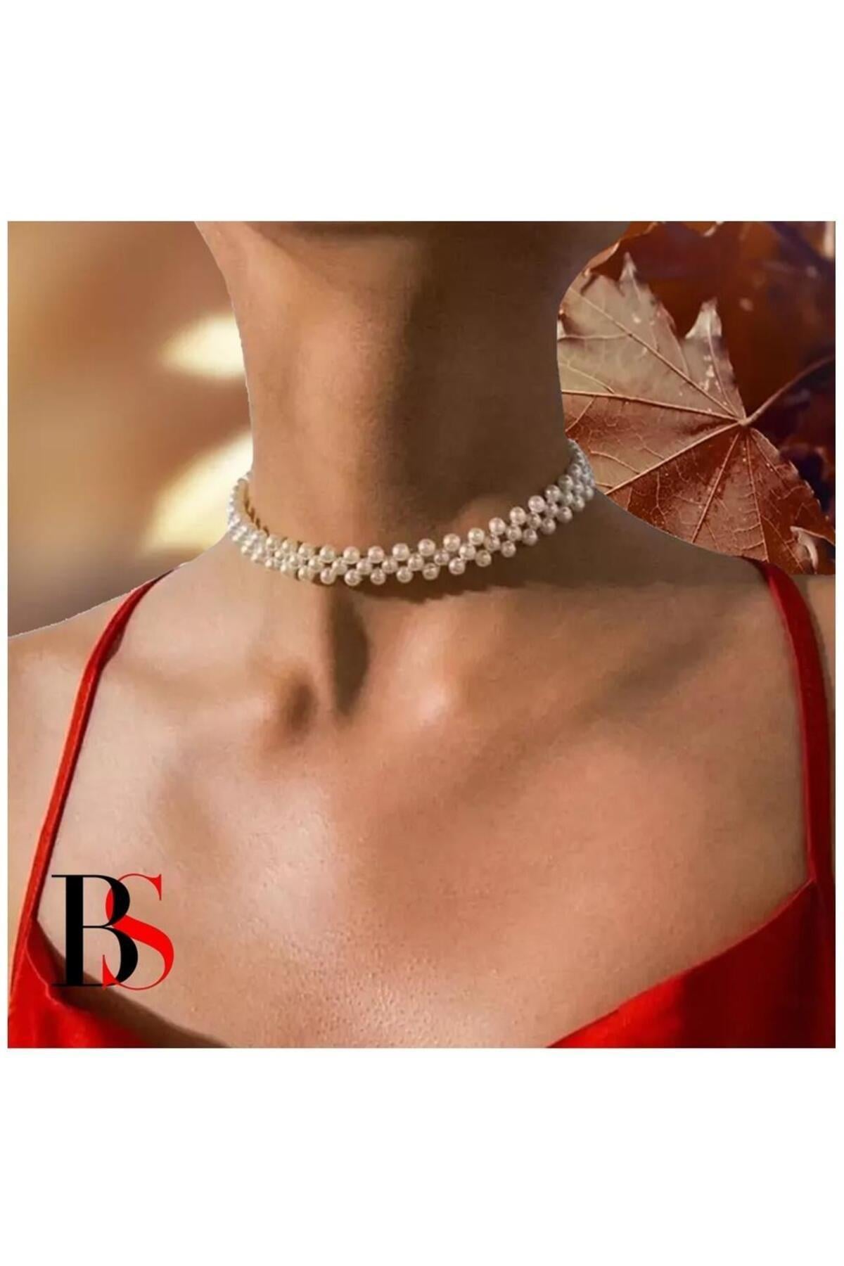 Akrilik İnci Kadın Choker Kolye