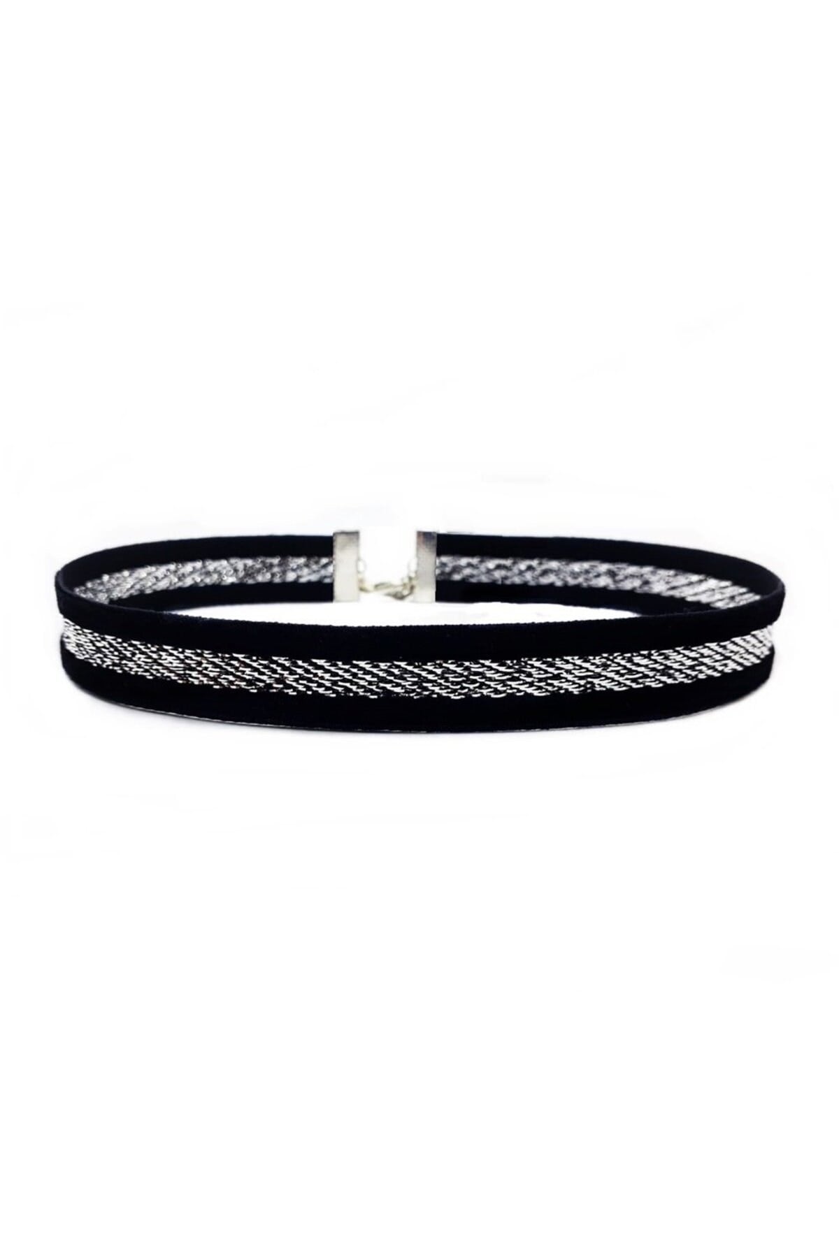Beyaz Sim Işleme Siyah Kadife Kadın Choker Kolye
