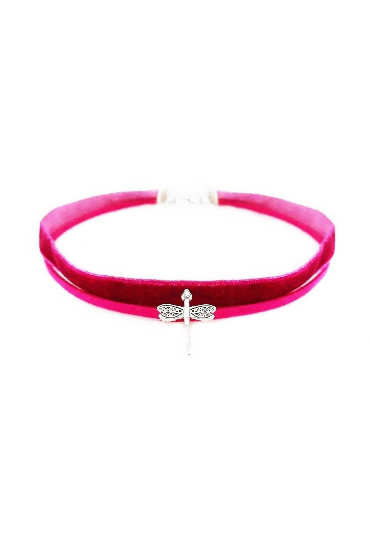 Fuşya Rengi Kadife Kadın Yusufcuk Choker Kolye