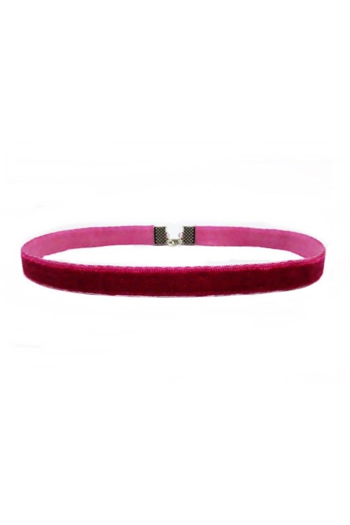Fuşya Renk Kadife Choker Kadın Tasma Kolye