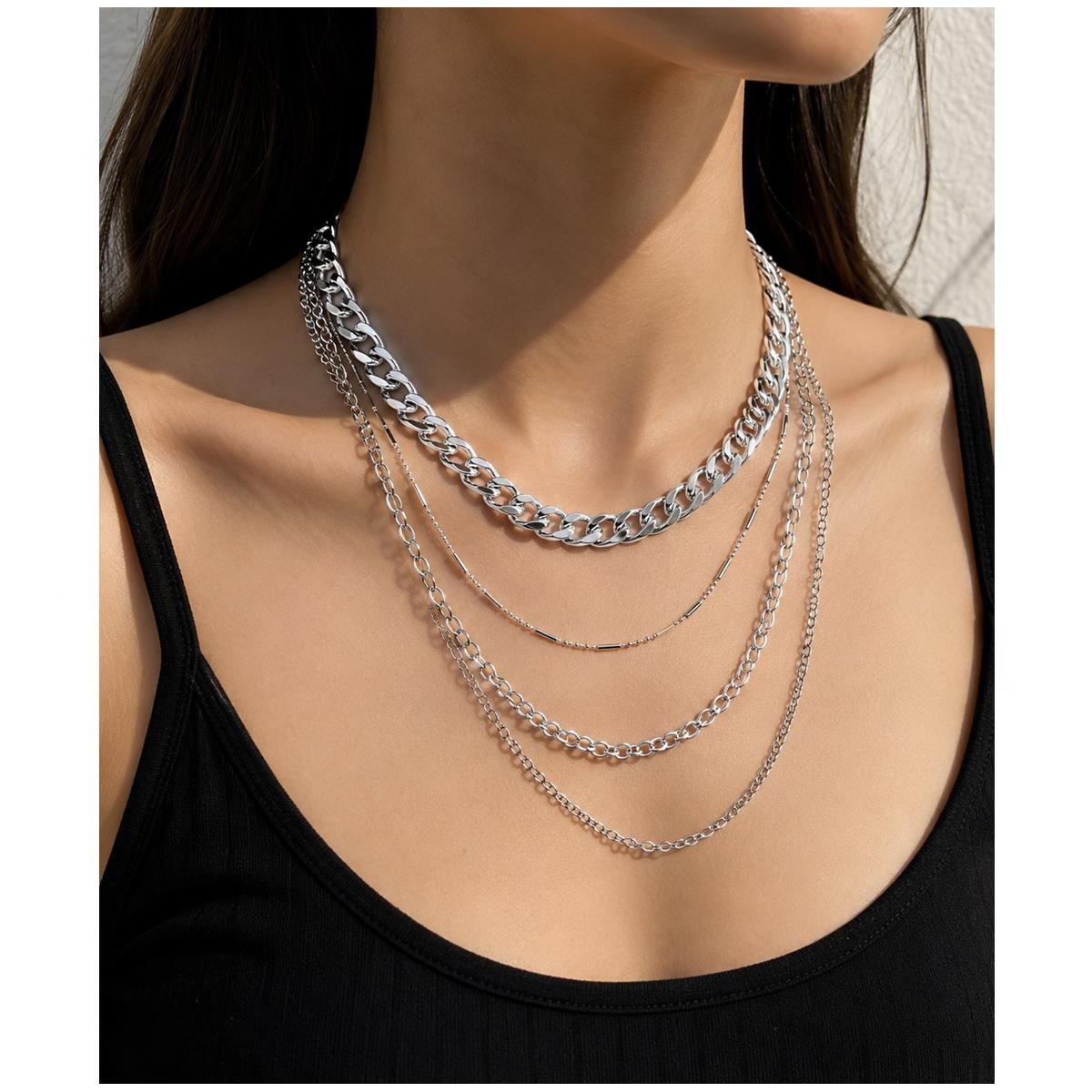 Gümüş Kaplama Kadın Çoklu Choker Kolye