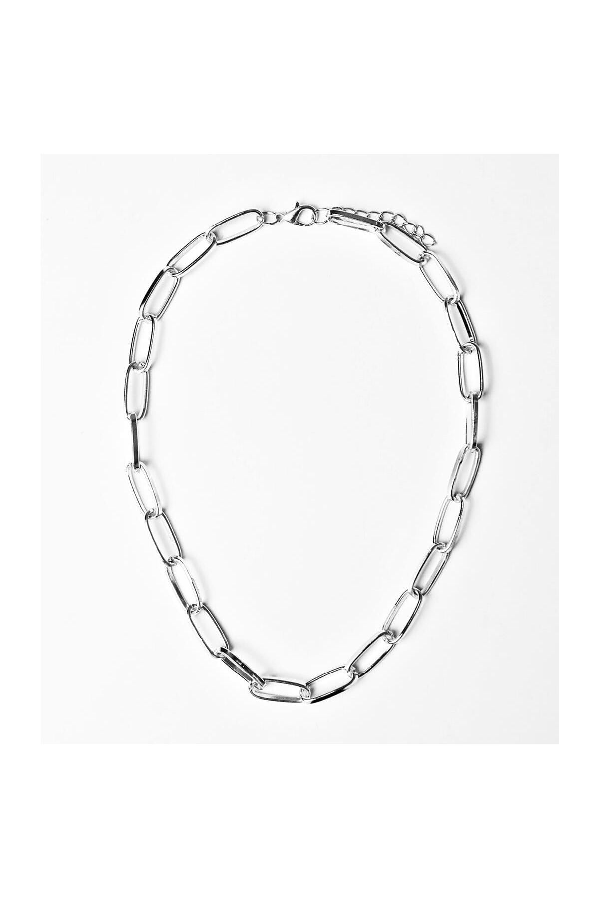Gümüş Renk Bakla Zincir Kadın Choker Kolye