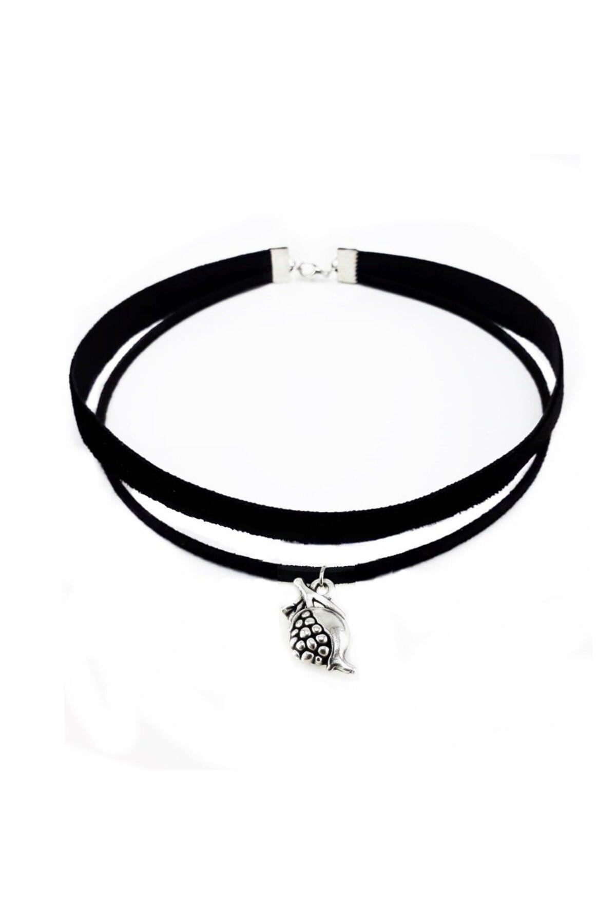 Gümüş Renk Nar Kadife -süet Choker Kolye