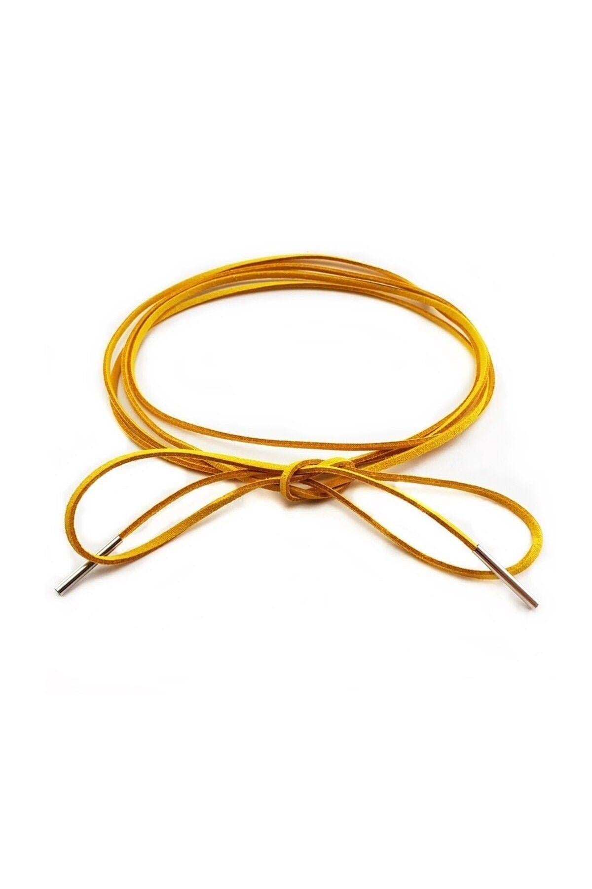 Hardal Rengi Süet Bağcıklı Kadın Choker Kolye