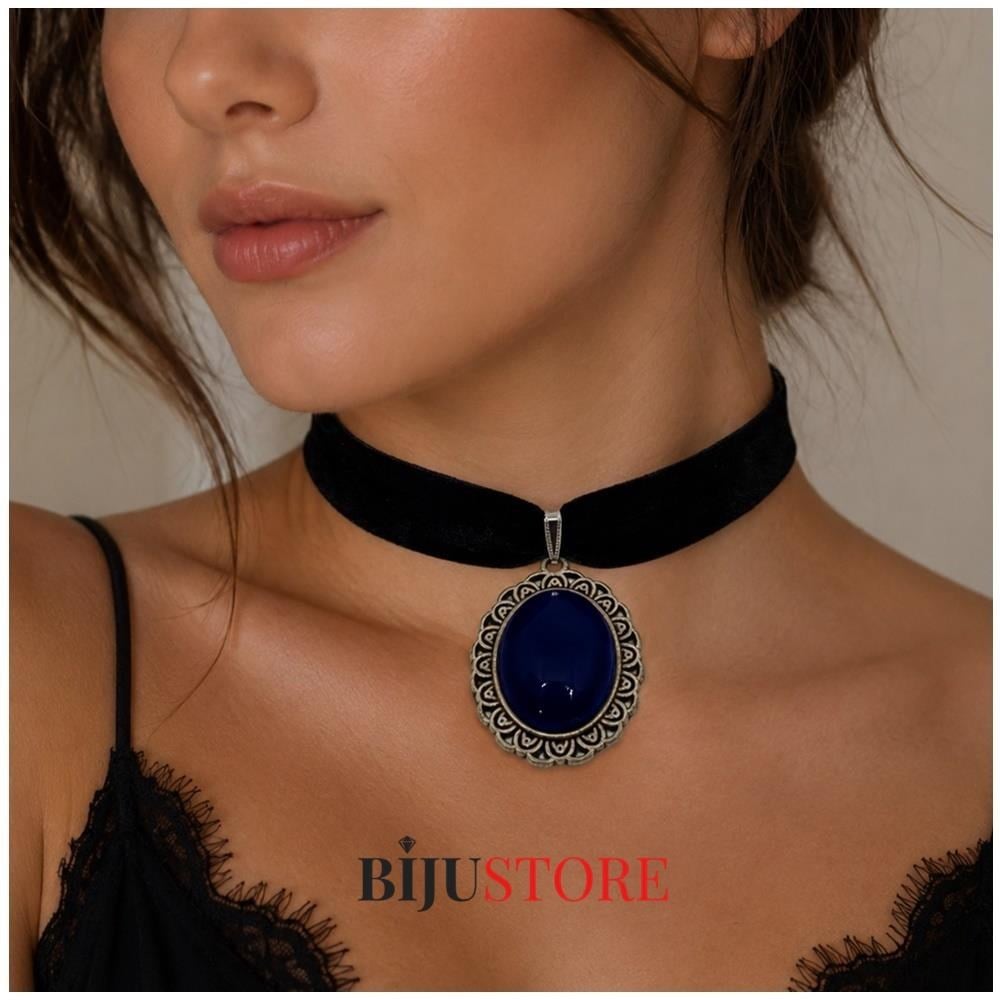 İznik Çini El Yapımı Gece Mavisi Vintage Kadın Choker