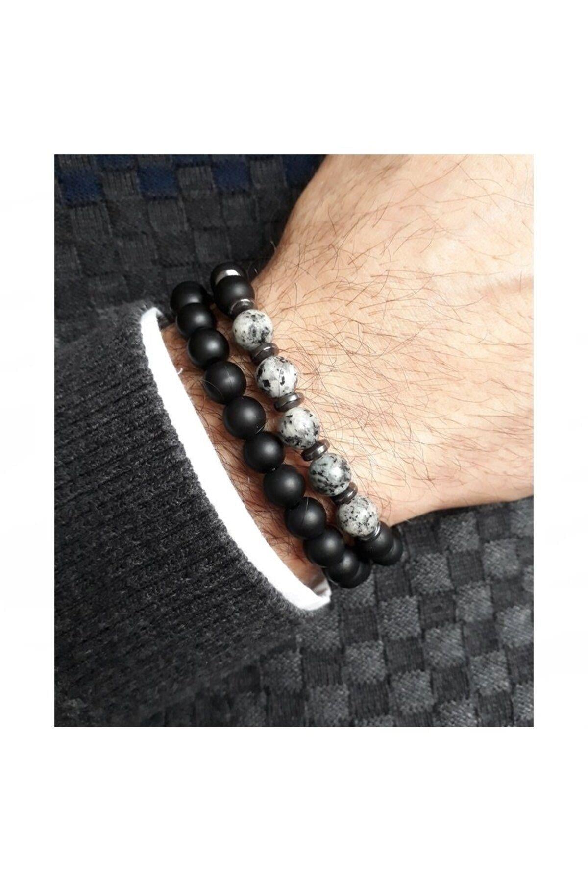 Jasper - Hematit - Oniks Doğal Taş Erkek Bileklik
