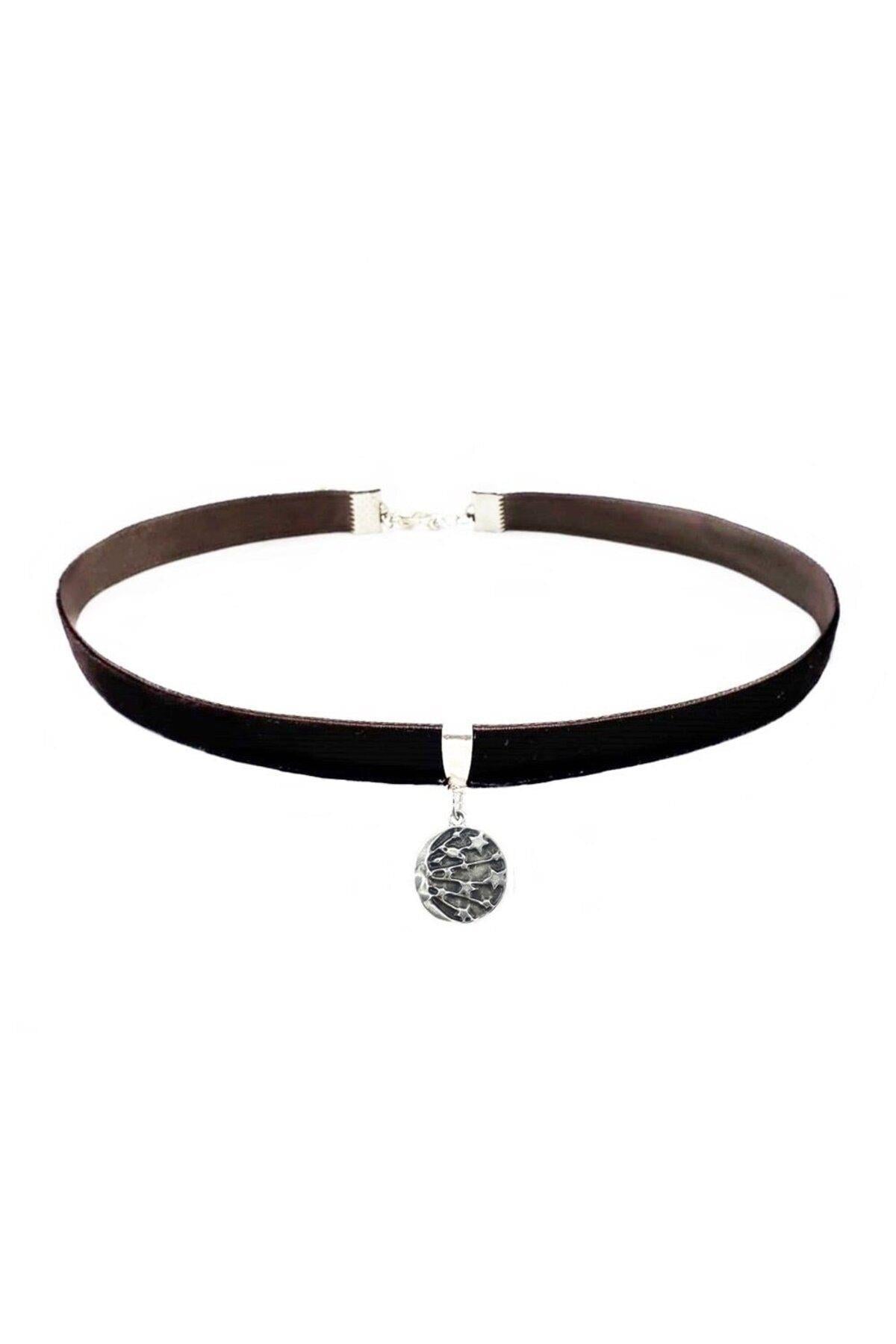 Kahverengi Kadife Galaksi Kolye Ucu Kadın Choker Kolye