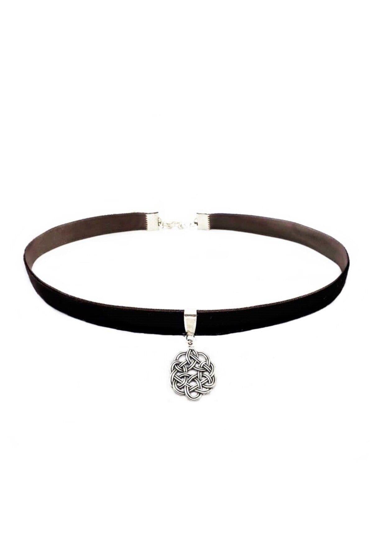 Kahverengi Kadife Kadın Aşk Düğümü Choker Kolye