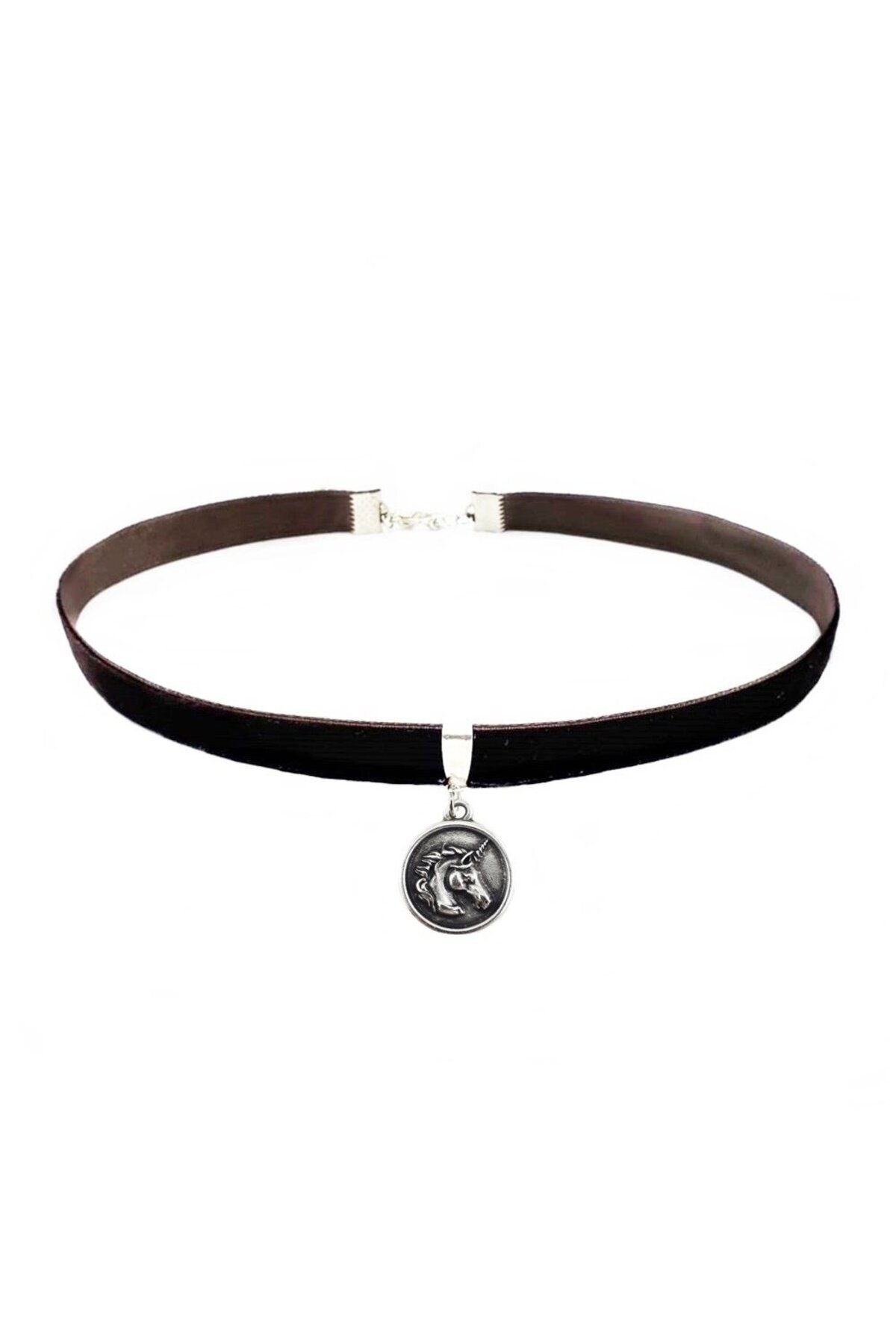 Kahverengi Kadife Kadın Unicoro Choker Kolye