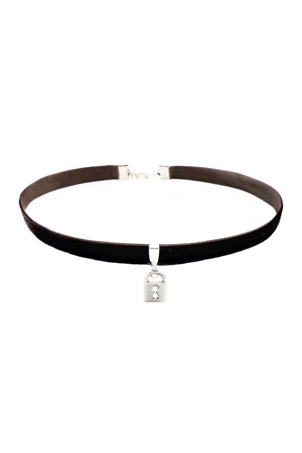 Kahverengi Kadife Kilit Choker