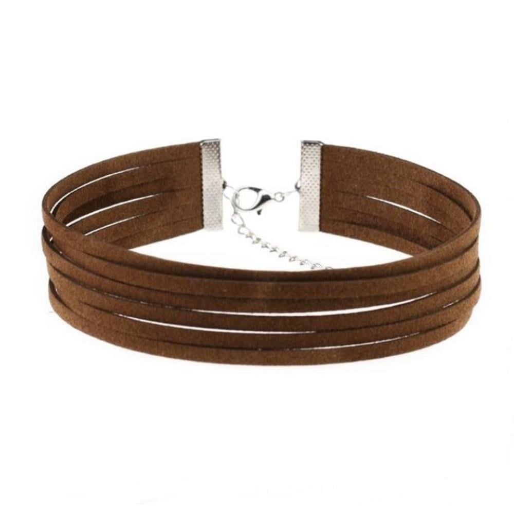 Kahverengi Süet Kadın Choker Kolye