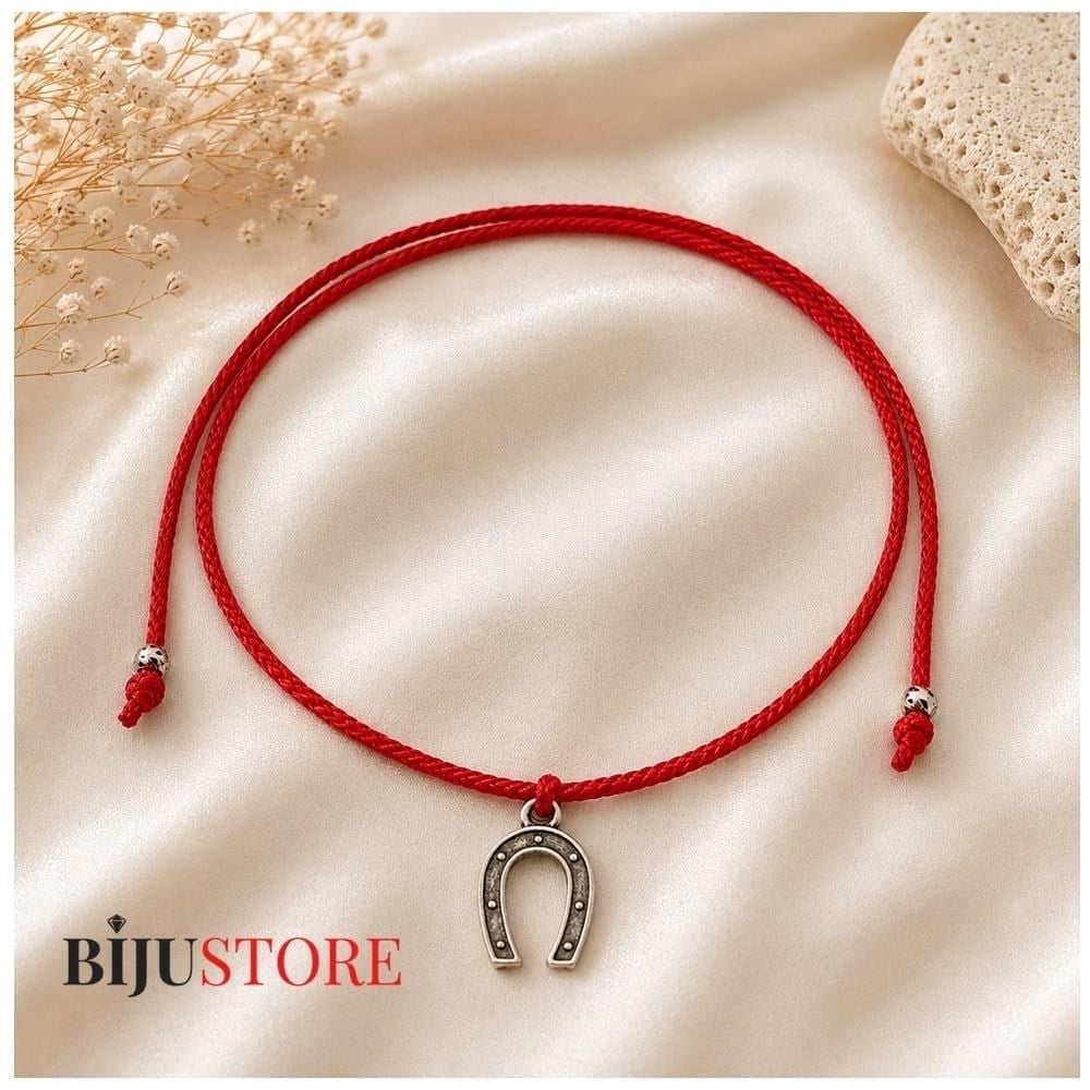 Kırmızı Makrome İp - Nal -  Şans -  Uğur Kadın Choker