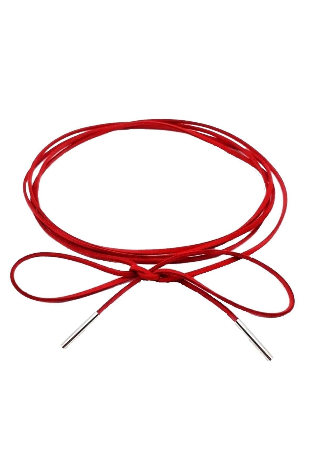 Kırmızı Renk Kadın Süet Bağcıklı Choker Kolye