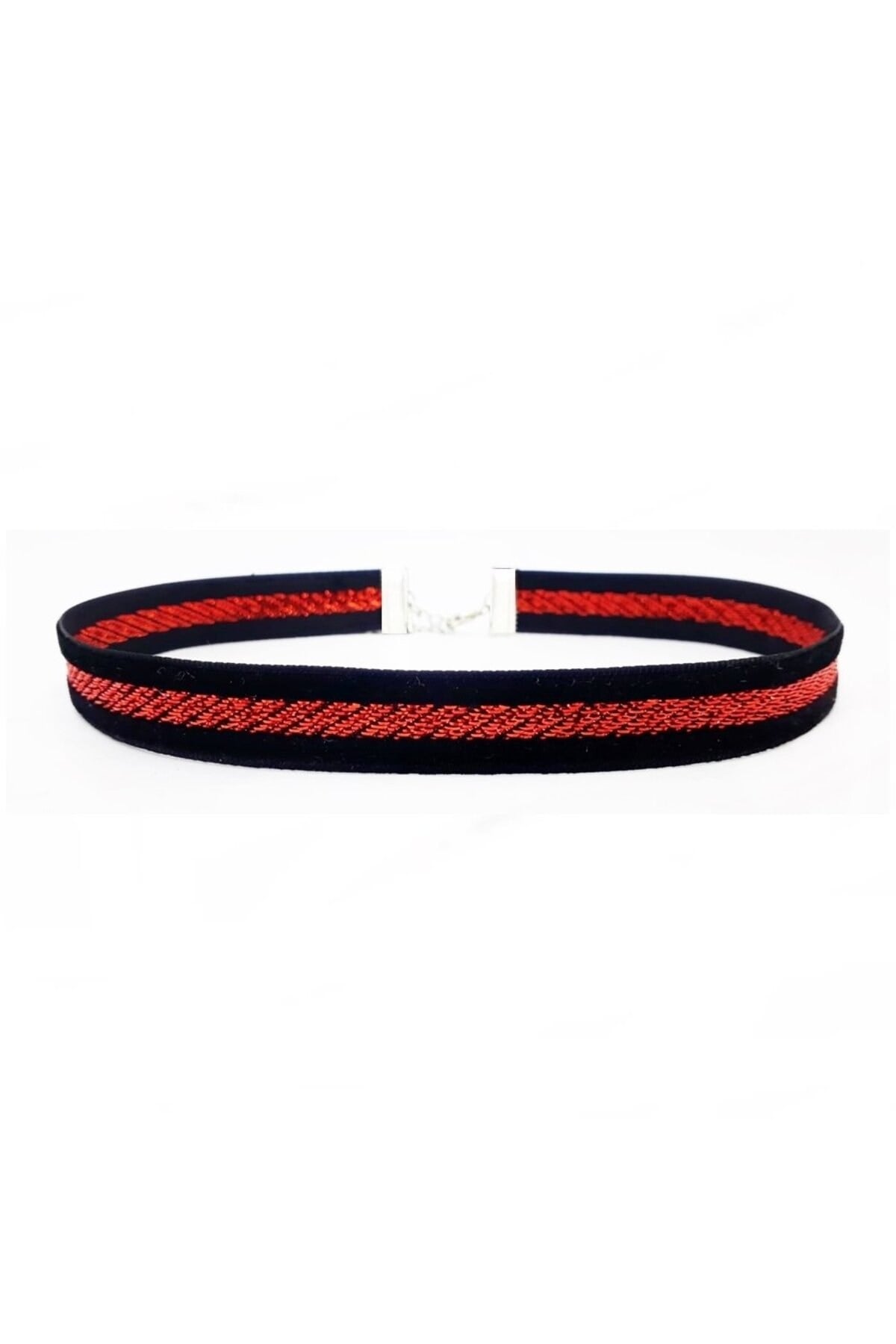 Kırmızı & Siyah Renk Kadife Kadın Choker Tasma Kolye
