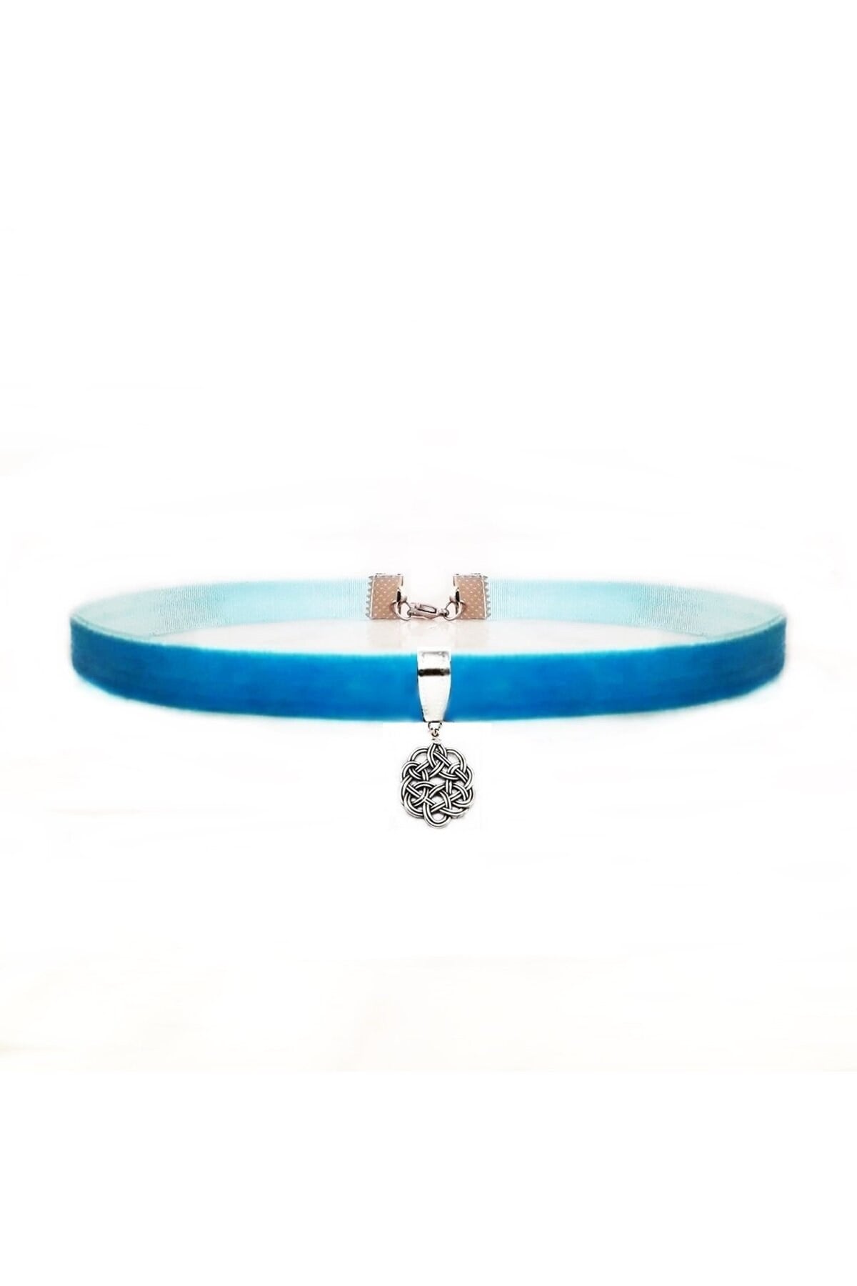 Mavi Renk Kadife Aşk Düğümü Choker Kolye