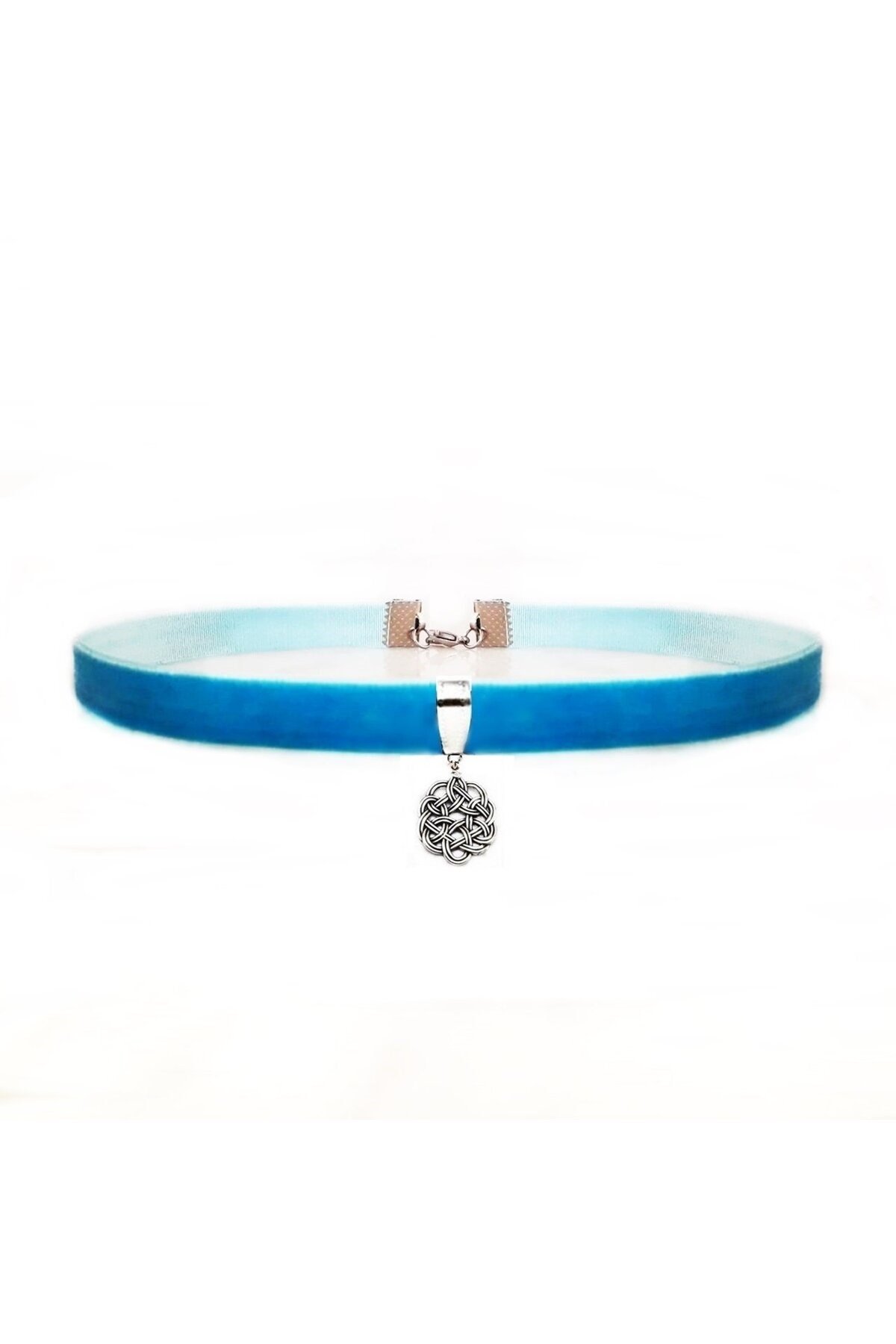 Mavi Renk Kadife Aşk Düğümü Choker Kolye
