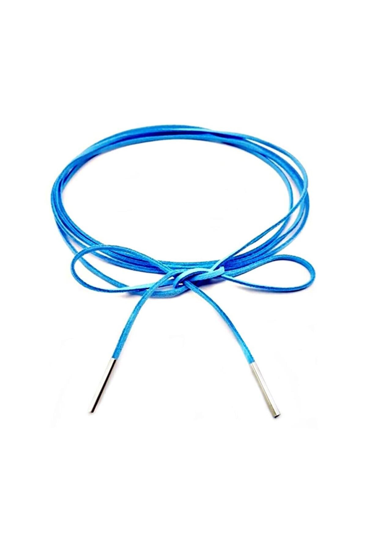 Mavi Renk Kadın Süet Bağcıklı Choker Kolye