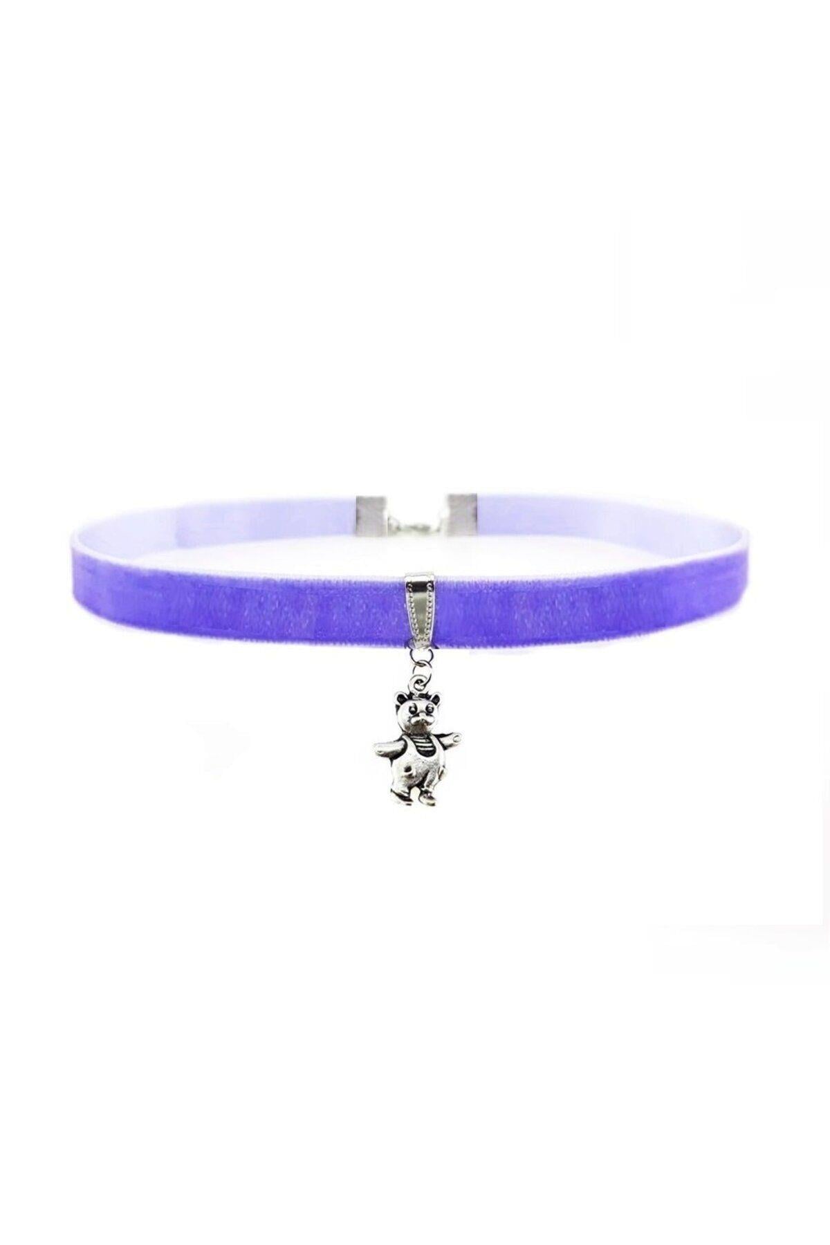 Mor Renk Kadife Ayıcık Choker Kolye