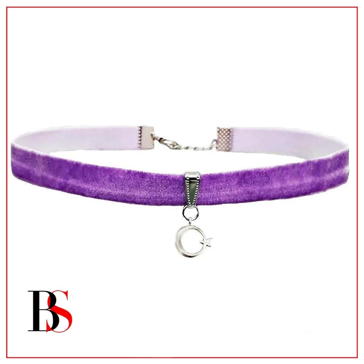 Mor Renk Kadife Kadın Türk Bayrağı Choker Kolye