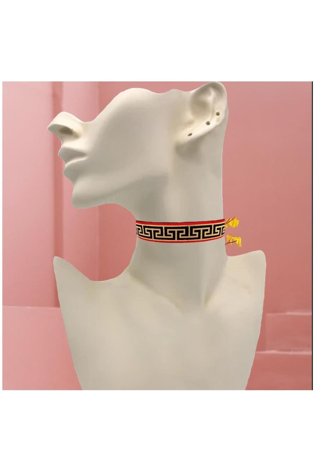 Özel Dokuma Saten & Keten Karışımı Kadın Choker Tasma Kolye