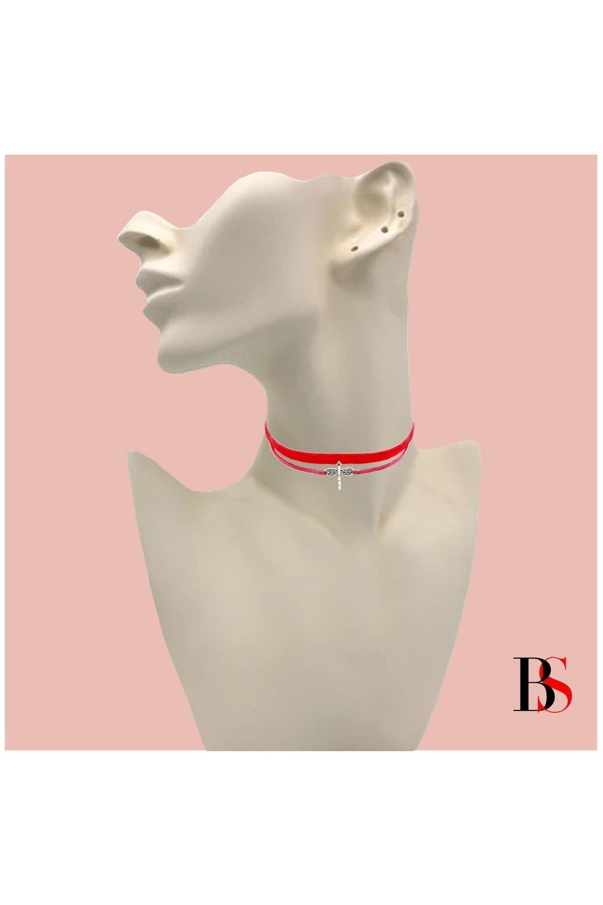 Pembe Kadife Kadın Yusufcuk Choker Kolye