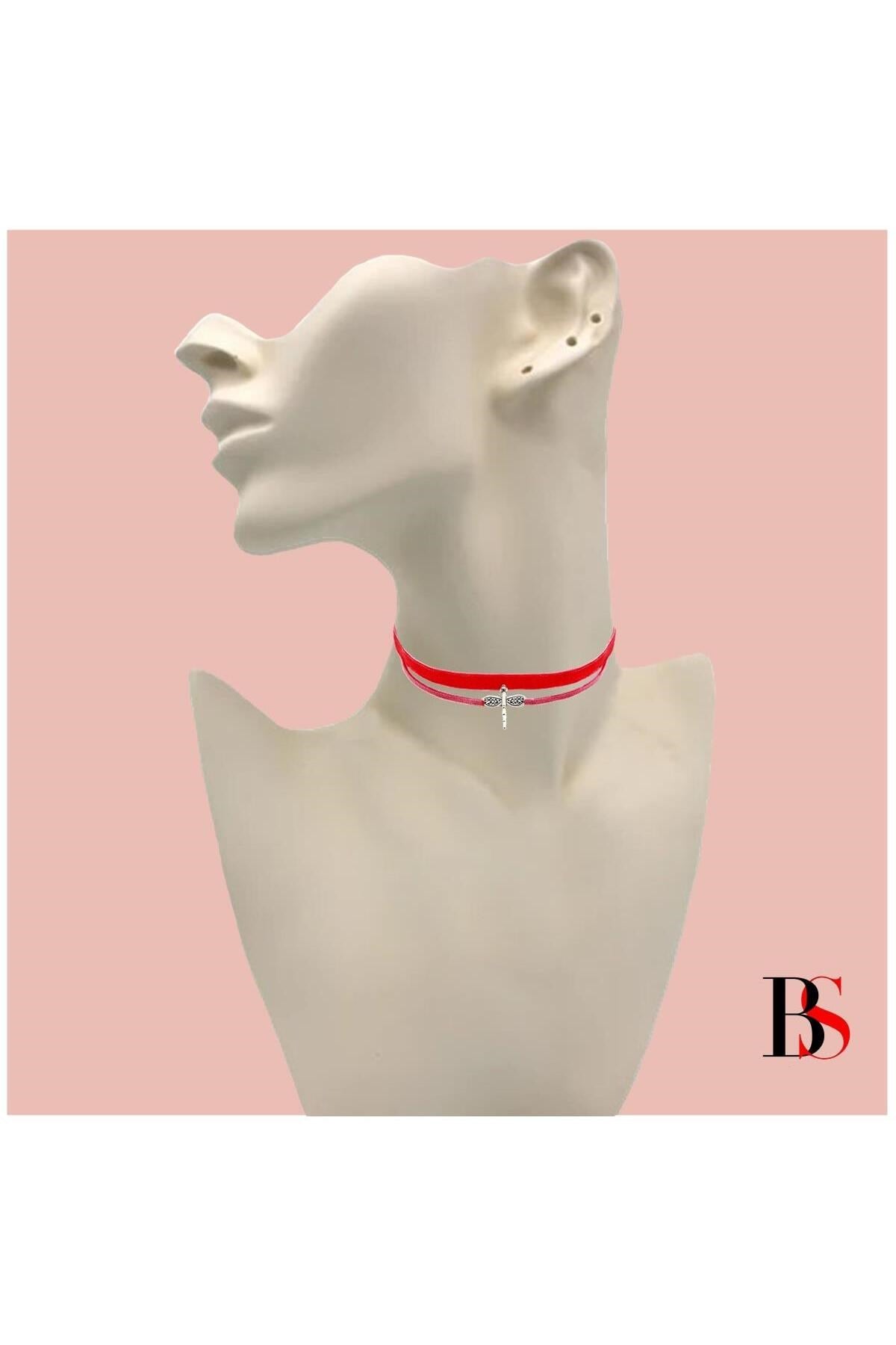 Pembe Kadife Kadın Yusufcuk Choker Kolye