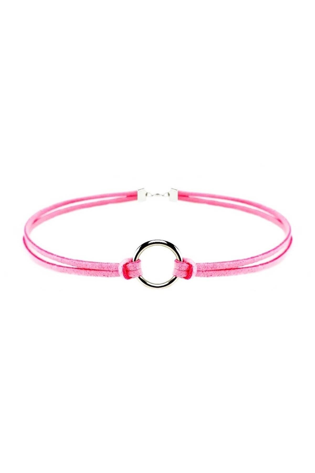 Pembe Renk Kadın Süet Round Choker