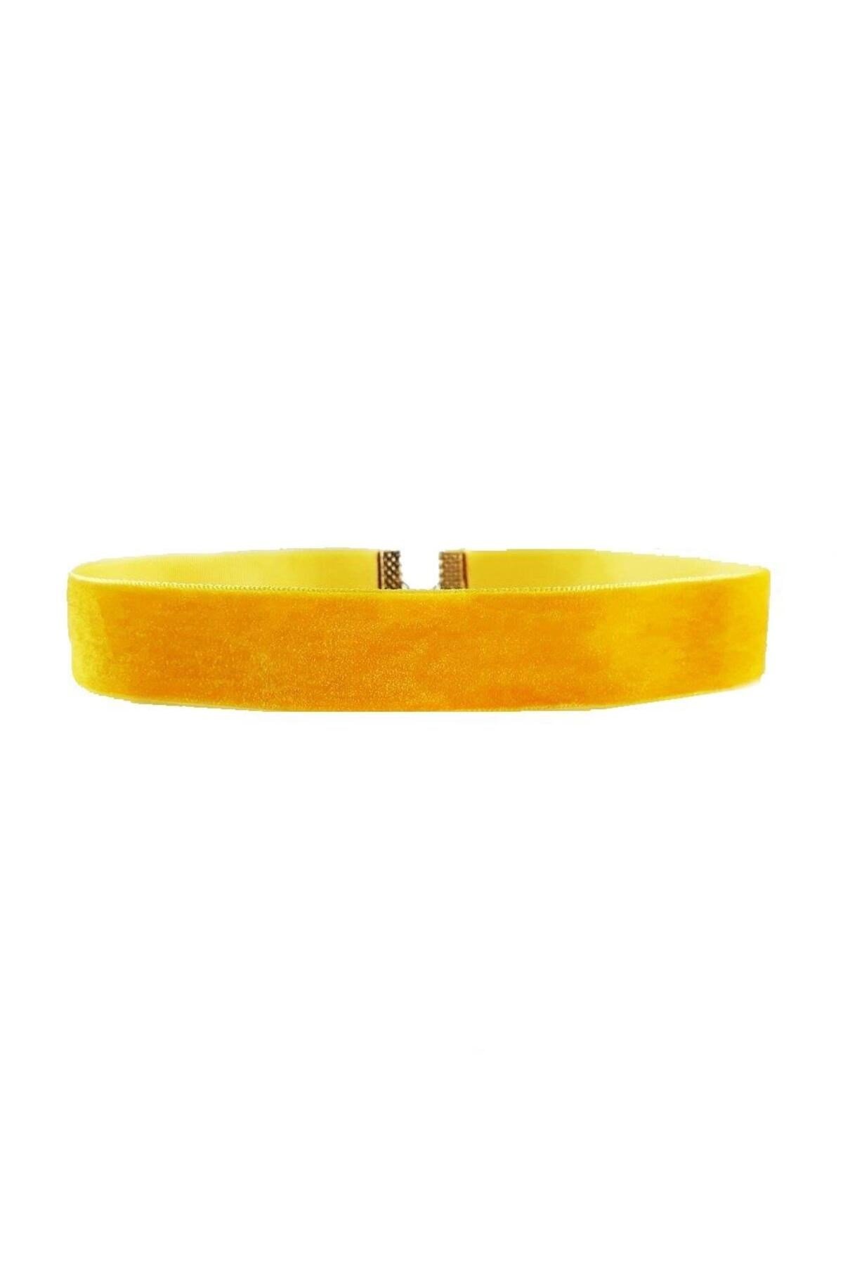 Sarı Renk Kadife Choker Kadın Kolye