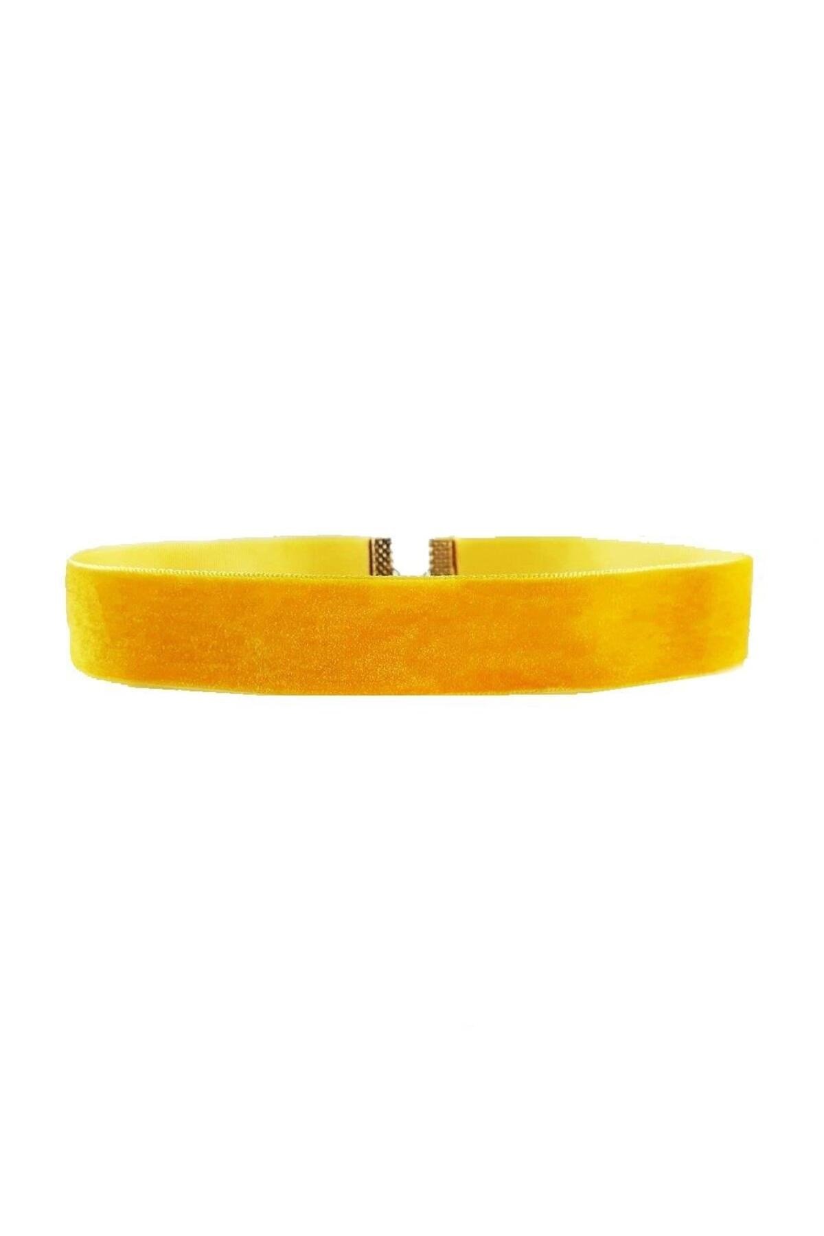 Sarı Renk Kadife Choker Kadın Kolye
