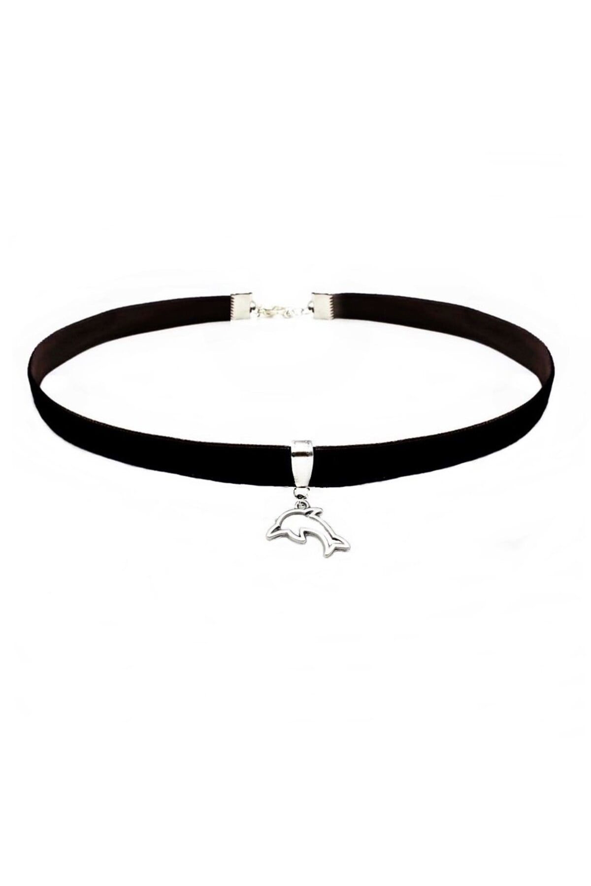 Siyah Kadife Kadın Yunus Balığı Choker Kolye
