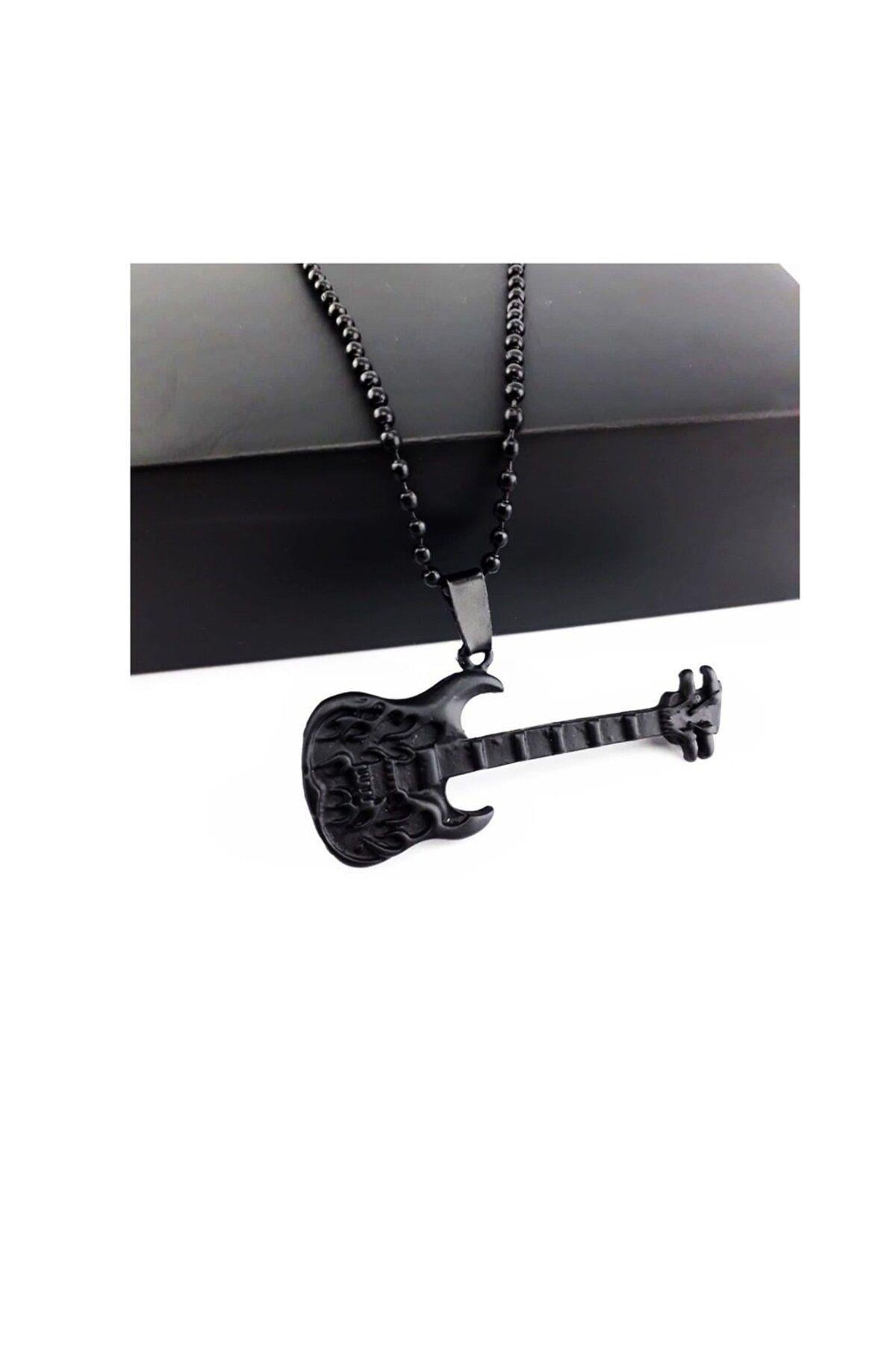 Siyah Renk Erkek Gitar Kolye